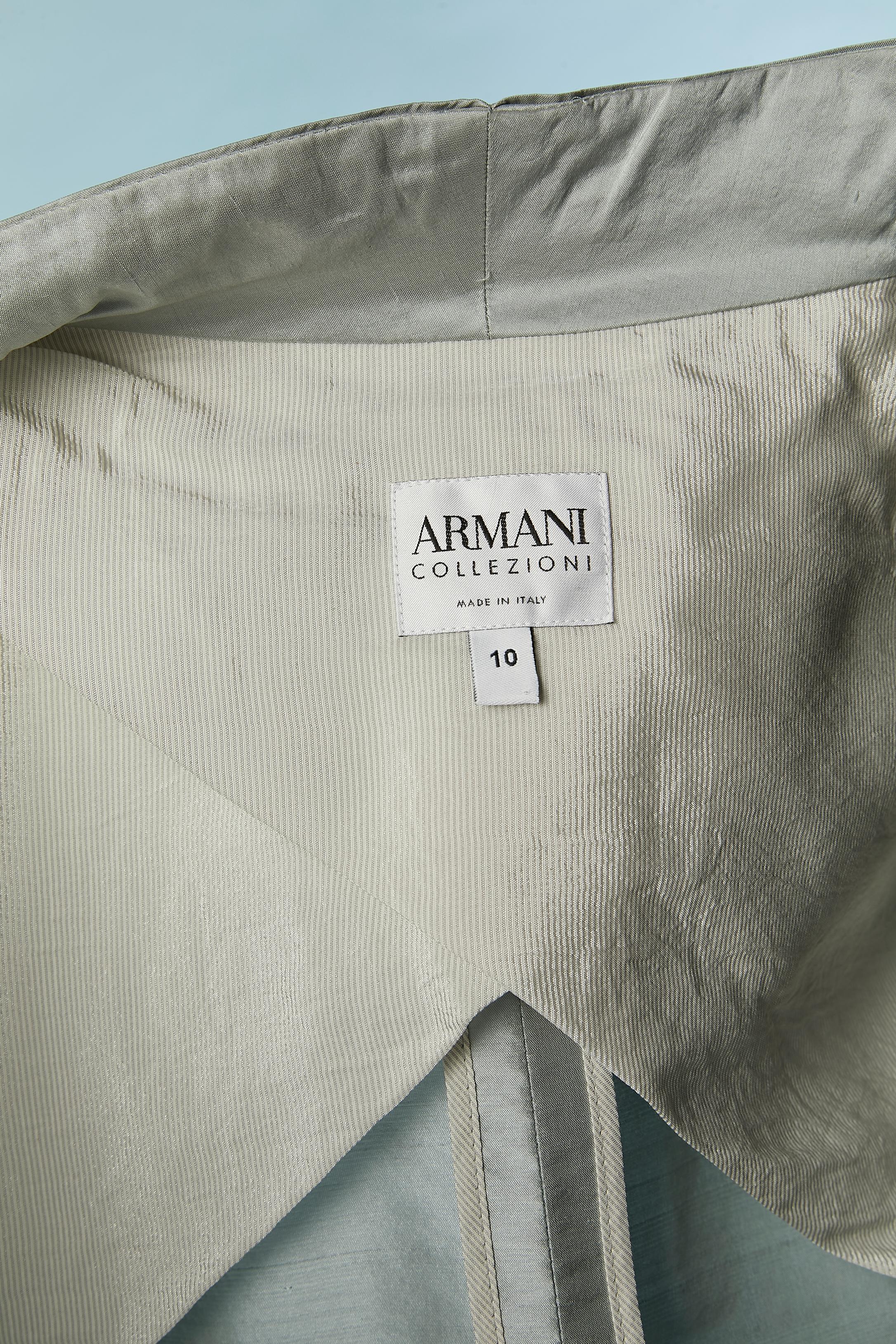 grey raw-silk skirt suit with pleated neckline ARMANI Collezioni New with tag For Sale 2