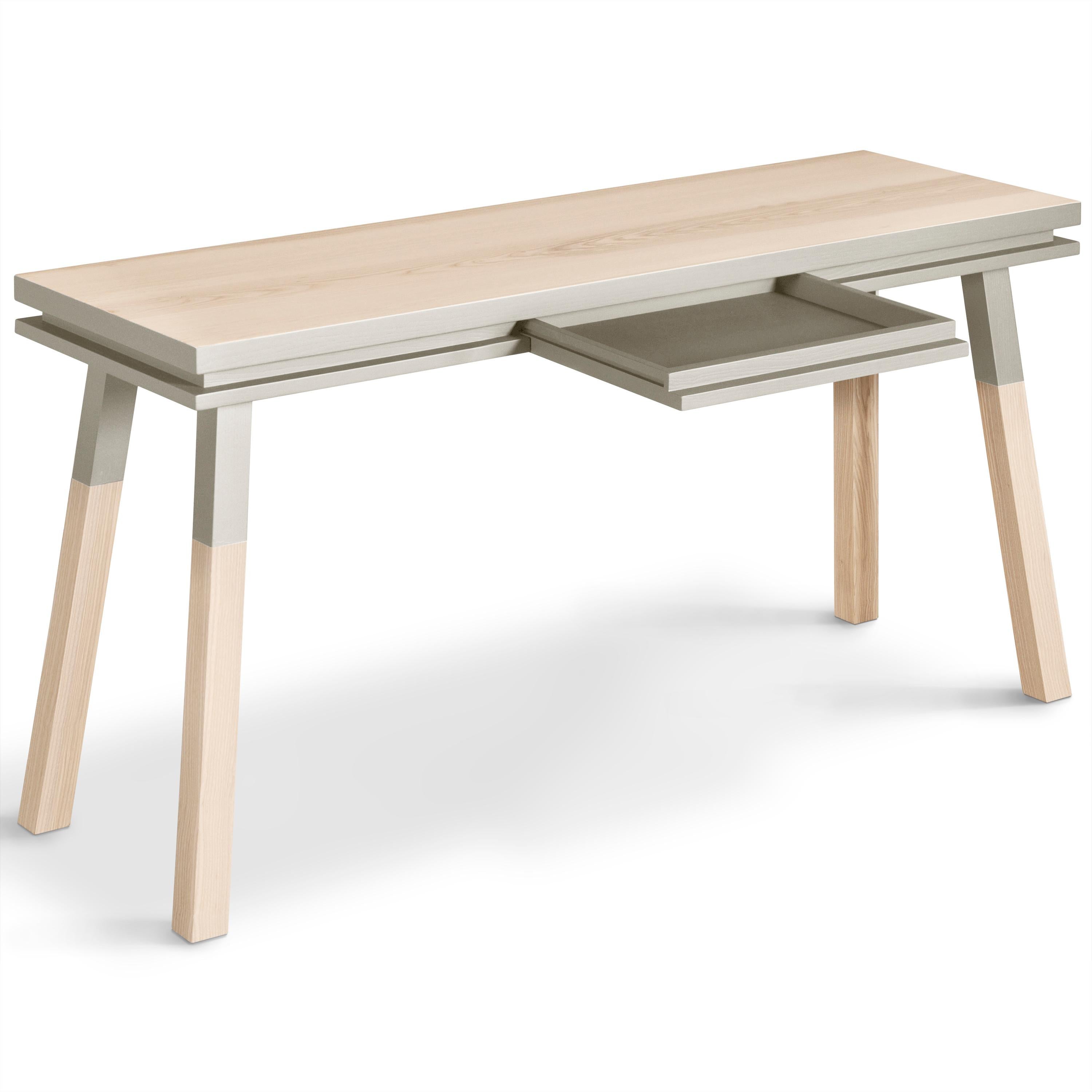 Wood Grey table in solid wood, scandinavian design by E. Gizard, Paris - craft made For Sale