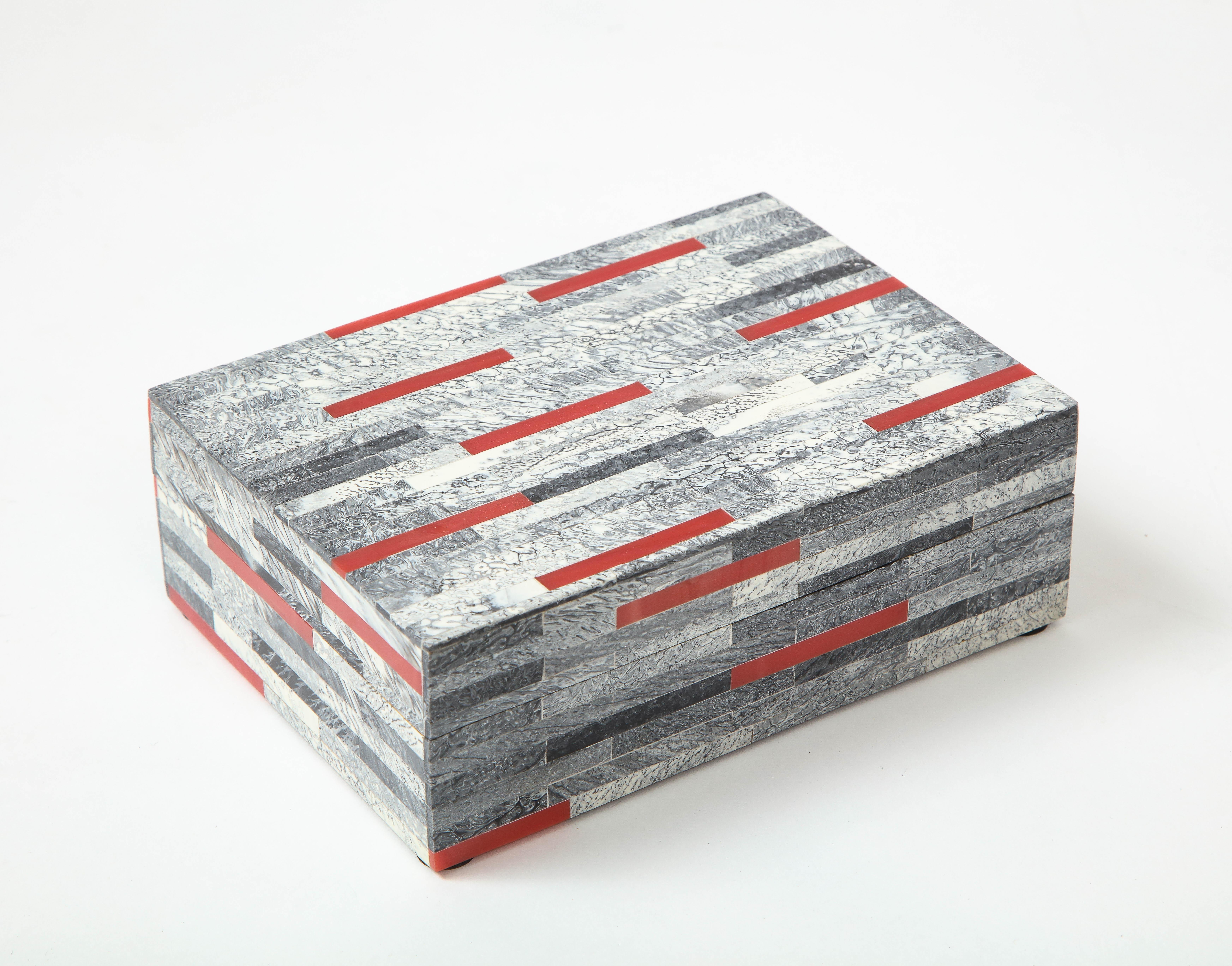 Modern Grey, Red Bone Tile Box For Sale