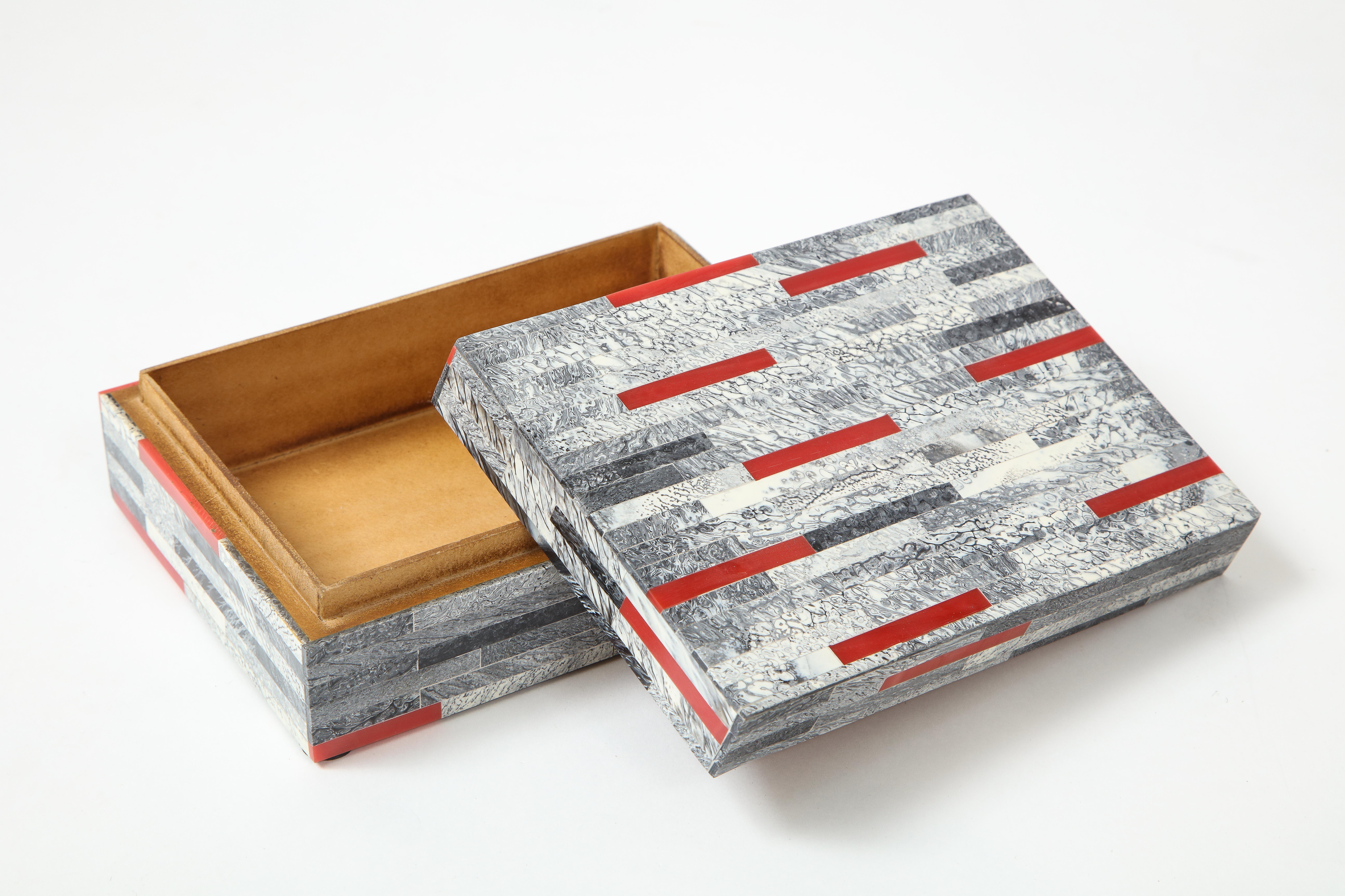Grey, Red Bone Tile Box For Sale 1