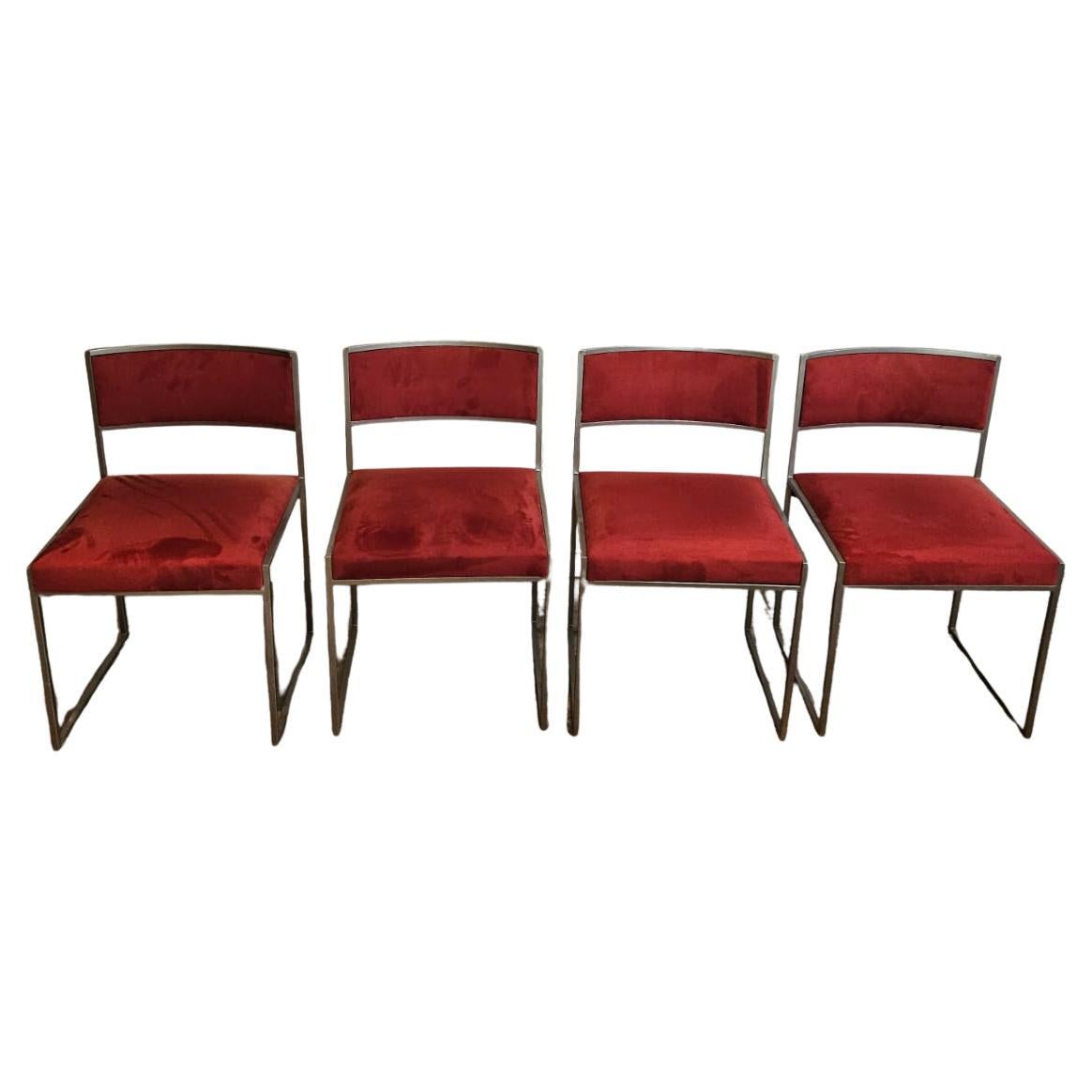 Grey - Red Set of 4 "willy Rizzo" Dining Chairs.