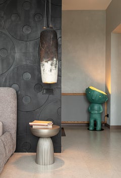 Grey/Reddish Ceramic Crust Pendant with Silver/Gold Interrior Finish