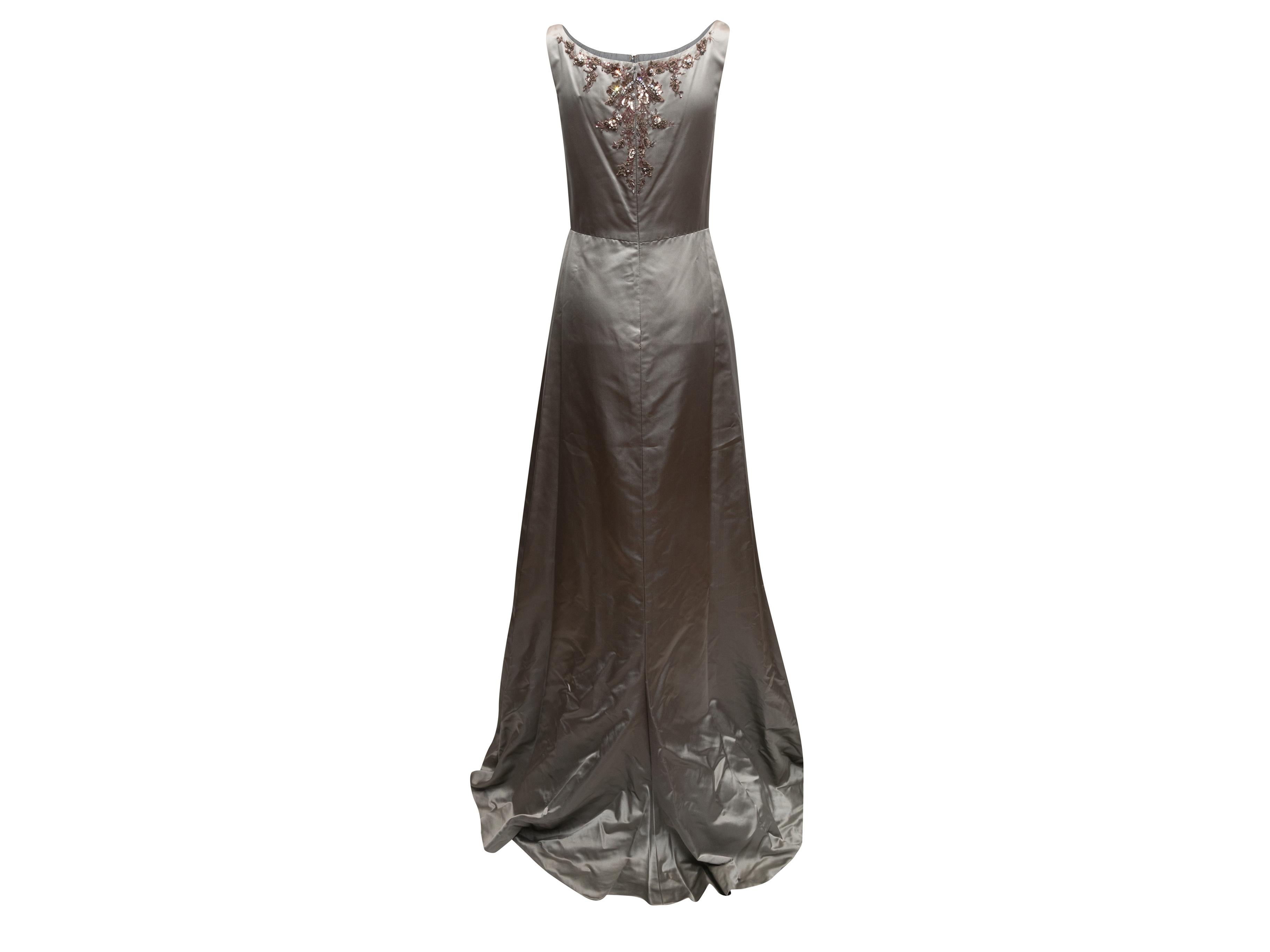 Vestido de noche gris Reem Acra de seda con adornos sin mangas Talla US S Negro en venta