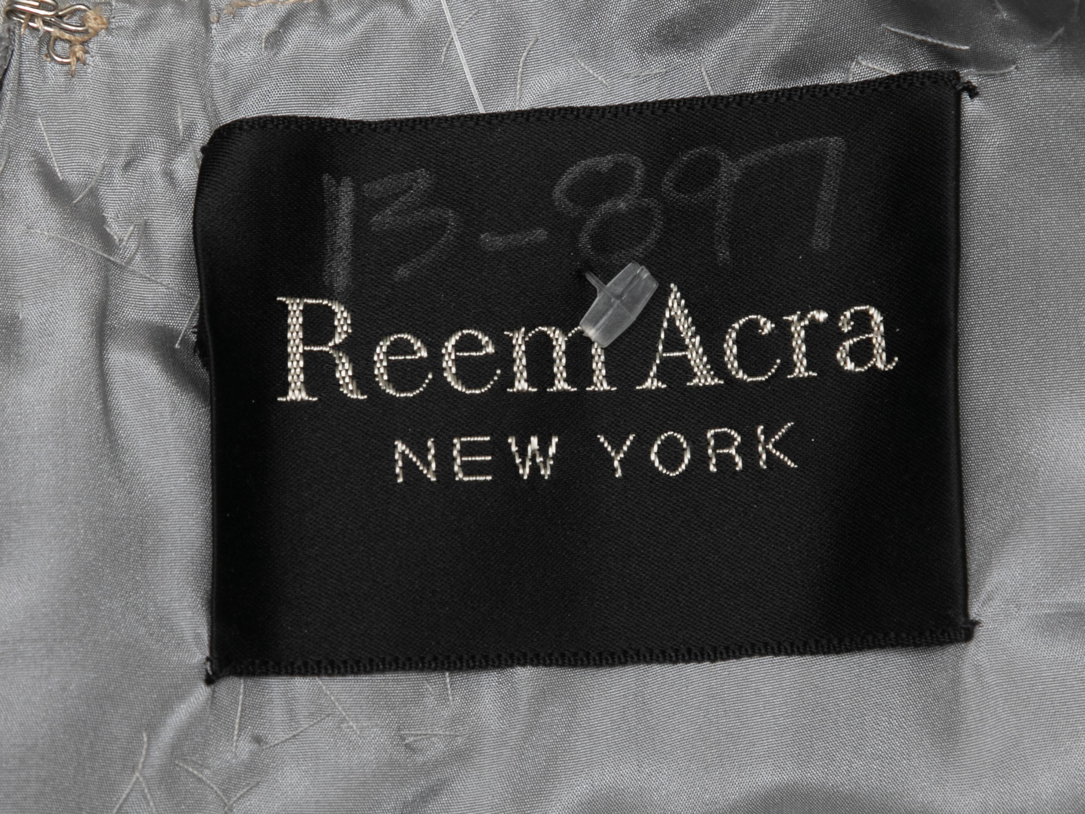 Vestido de noche gris Reem Acra de seda con adornos sin mangas Talla US S en venta 1