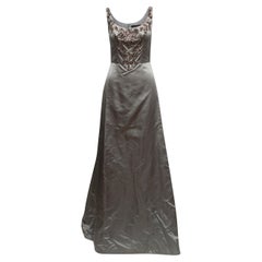Grey Reem Acra Silk Embellished Sleeveless Evening Gown Size US S