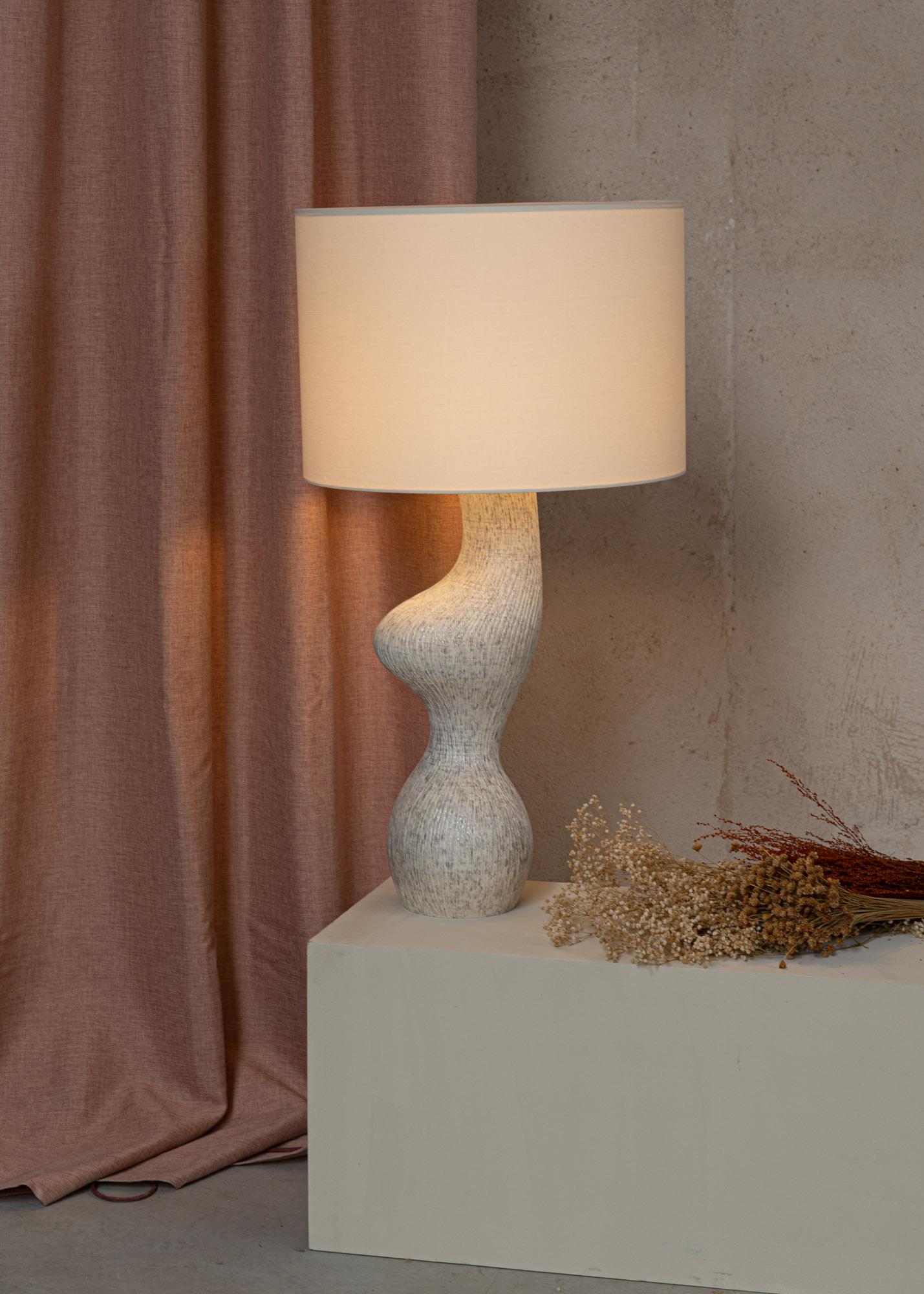Spanish Grey Ribbed Ceramic Venuso Table Lamp by Simone & Marcel For Sale