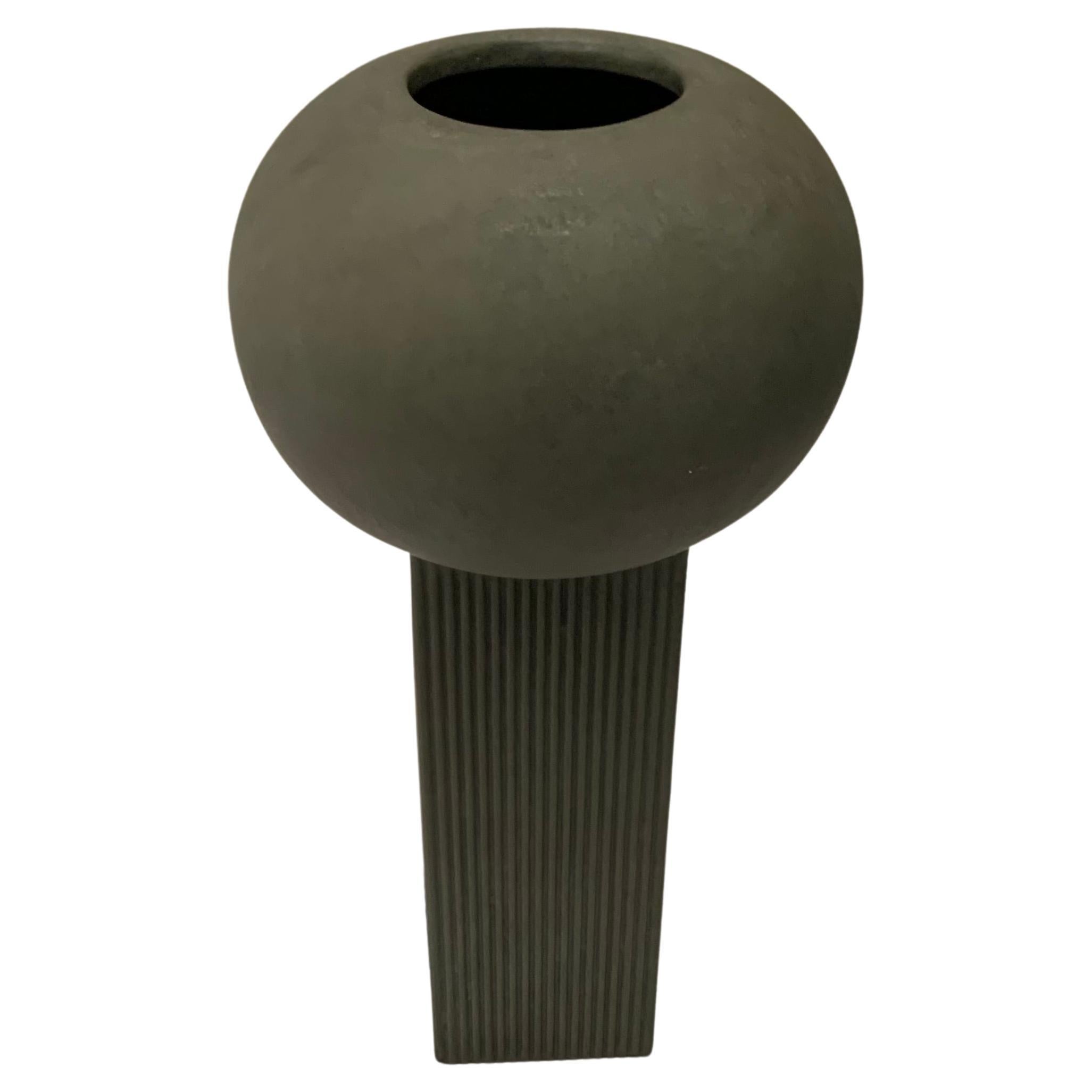 Grey Ribbed Column with Globe Top Danish Design Vase, Contemporary For Sale