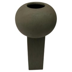 Grey Ribbed Column with Globe Top Danish Design Vase, Contemporary