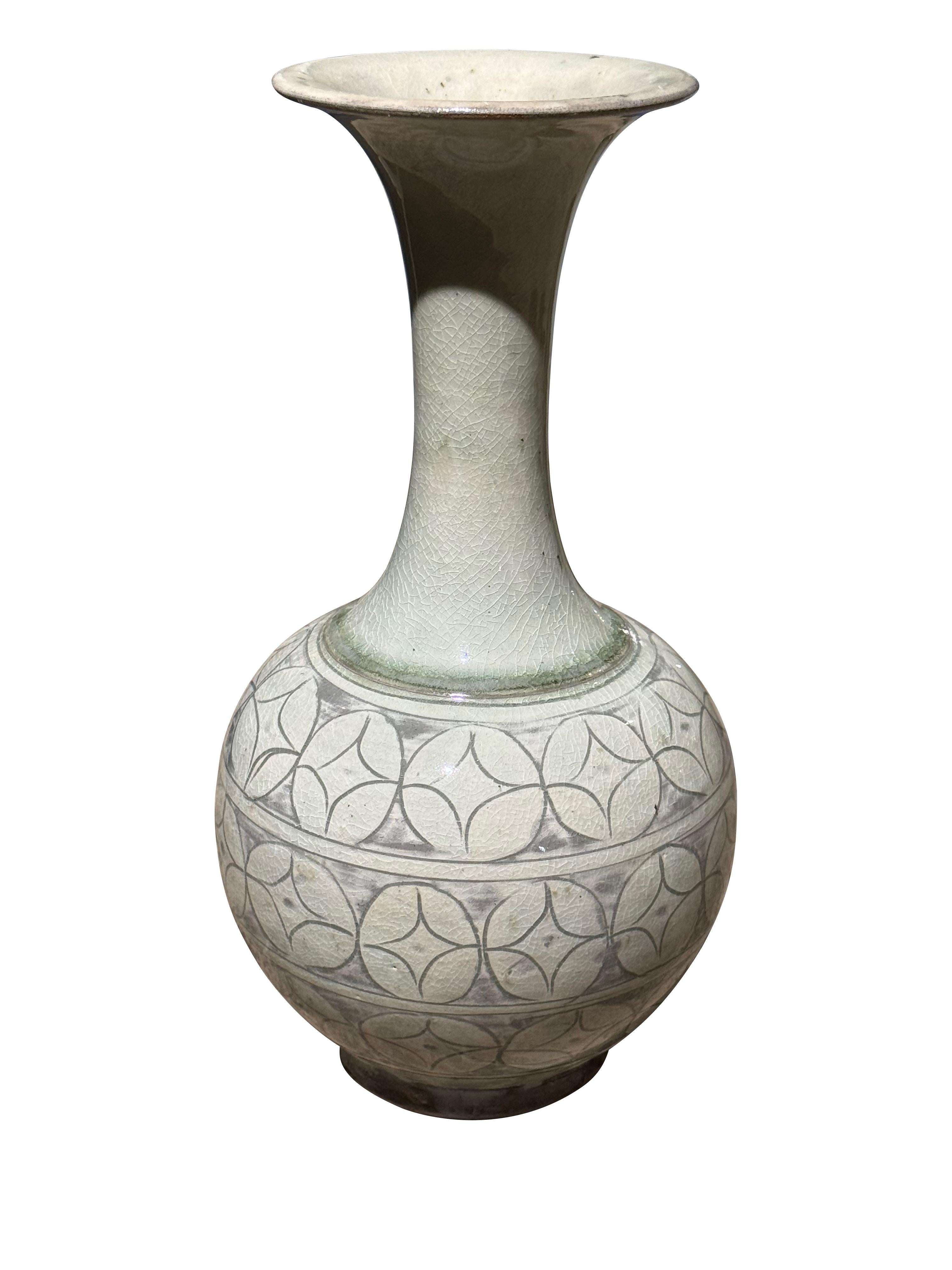 Chinese Grey-Sage Geometric Design Collection Of Vases, China, Contemporary For Sale