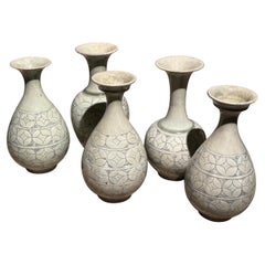 Grey-Sage Geometric Design Collection Of Vases, China, Contemporary