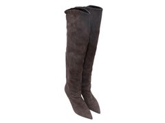 Grey Saint Lauren Suede Pointed-Toe Over-The-Knee Boots Size 41