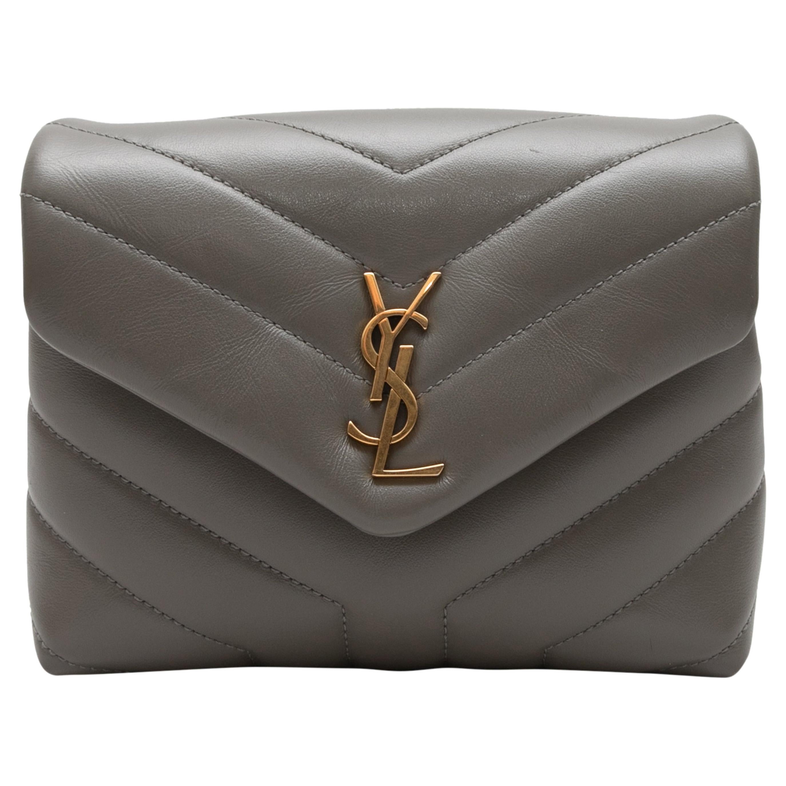 Grey Saint Laurent Loulou Toy Matelasse Crossbody Bag For Sale