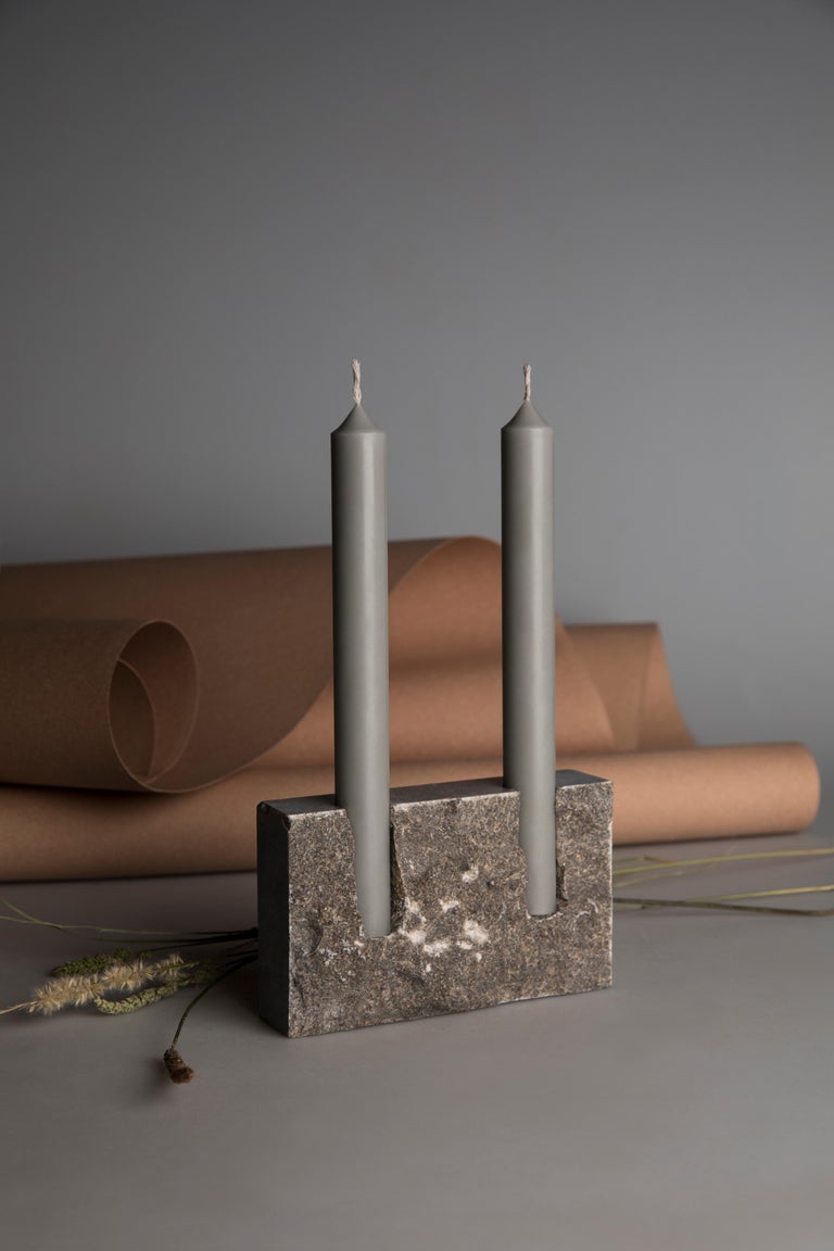 Organic Modern Grey Sant Vicenç Sculpted Candleholder by Sanna Völker For Sale
