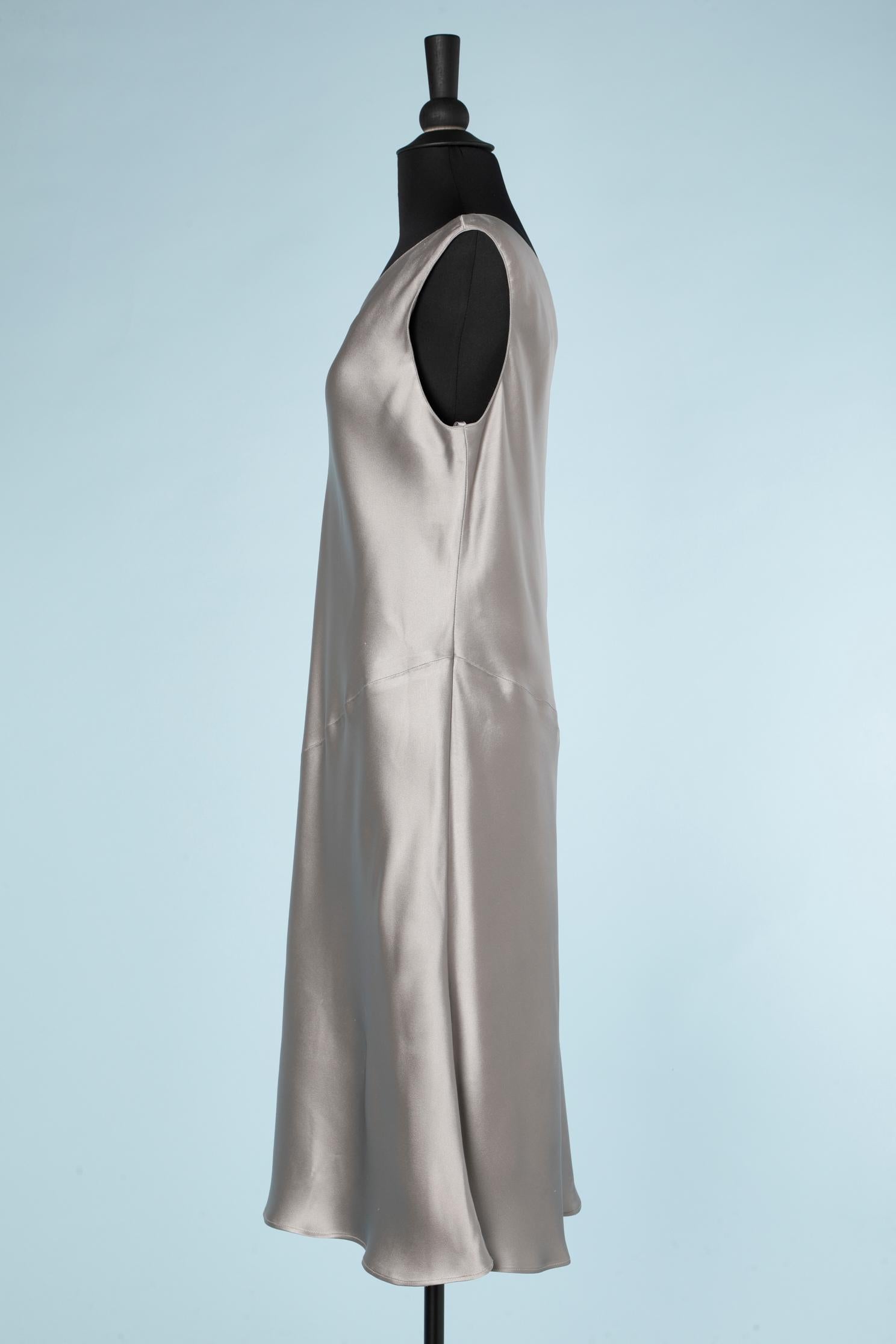Grey satin sleeveless cocktail dress Emanuel/ Emmanuel Ungaro  In Excellent Condition For Sale In Saint-Ouen-Sur-Seine, FR