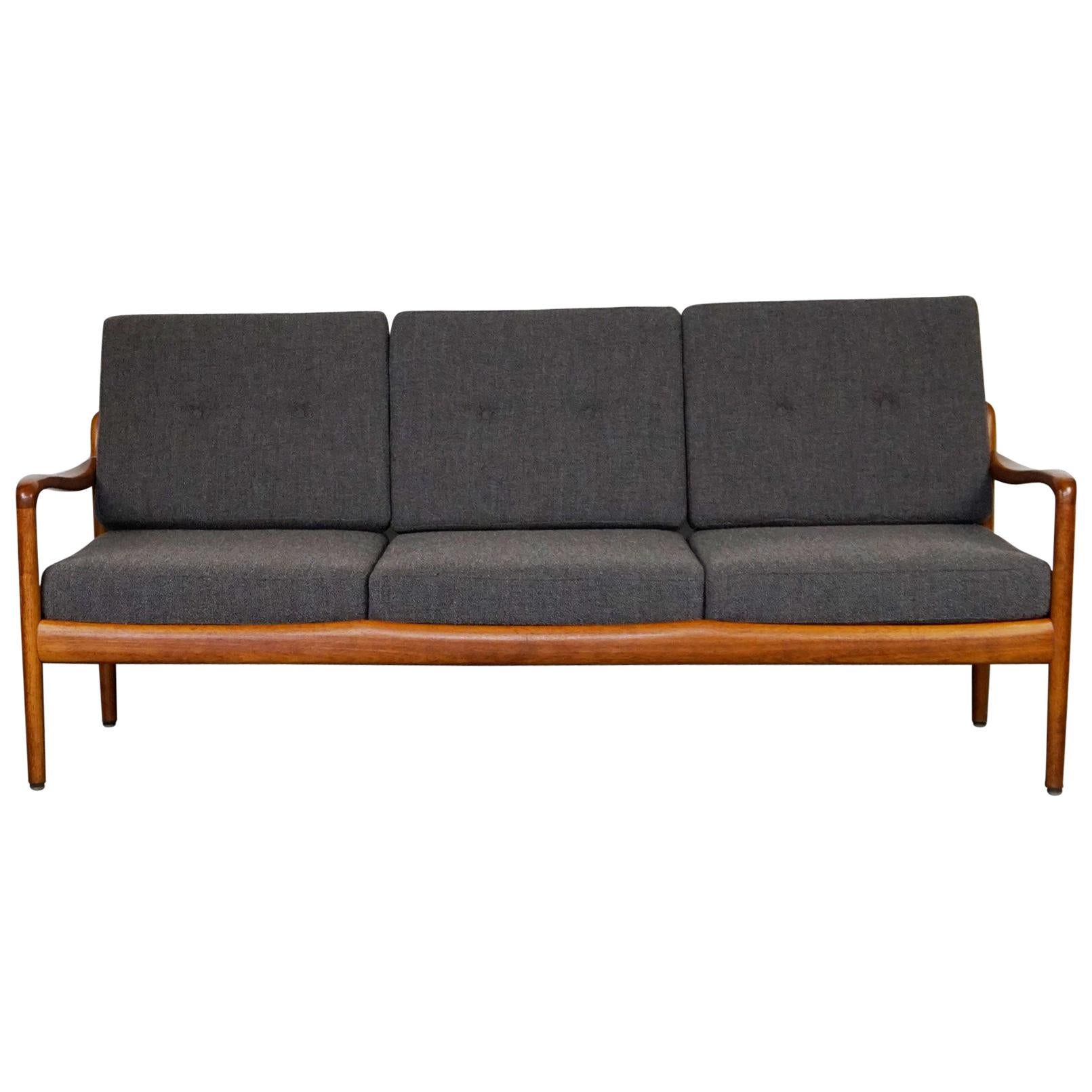 Grey Scandinavian Modern Teak Three-Seat Sofa by Knoll Antimott