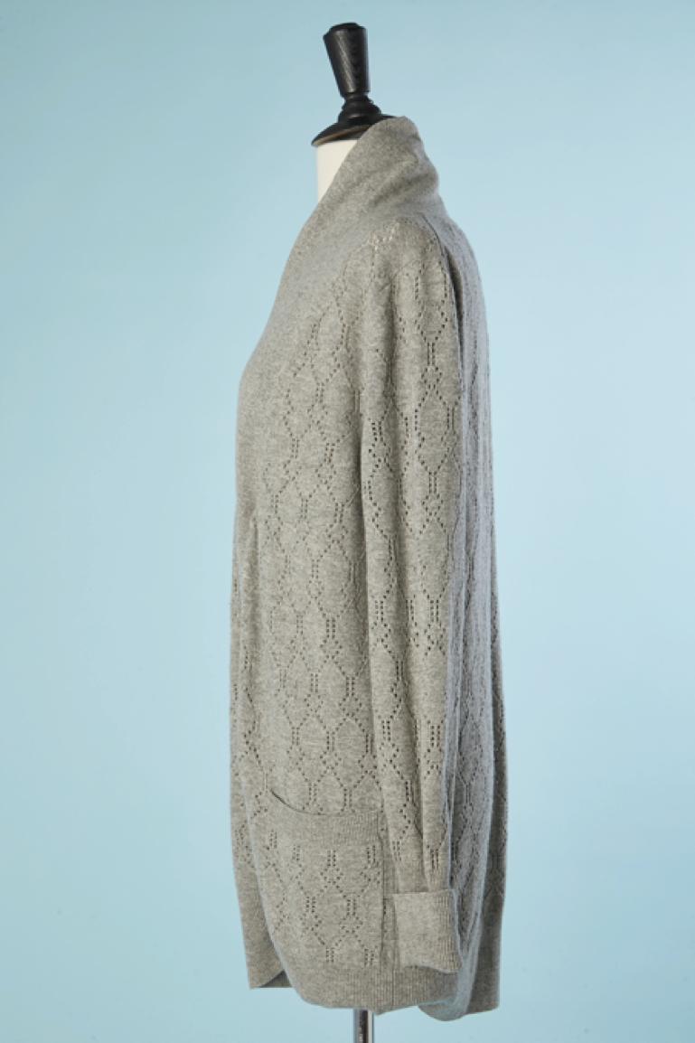 Women's Grey see-through wool and cashmere cardigan with chain closure Louis Vuitton  For Sale