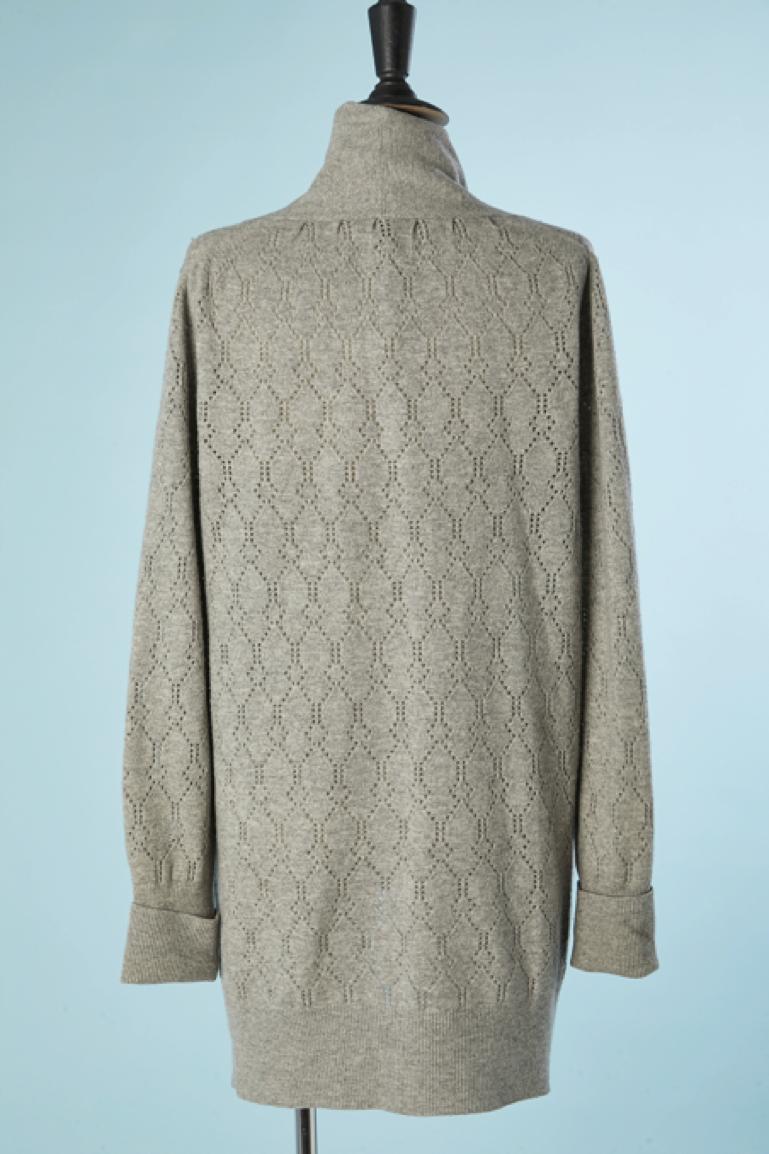 Grey see-through wool and cashmere cardigan with chain closure Louis Vuitton  For Sale 2