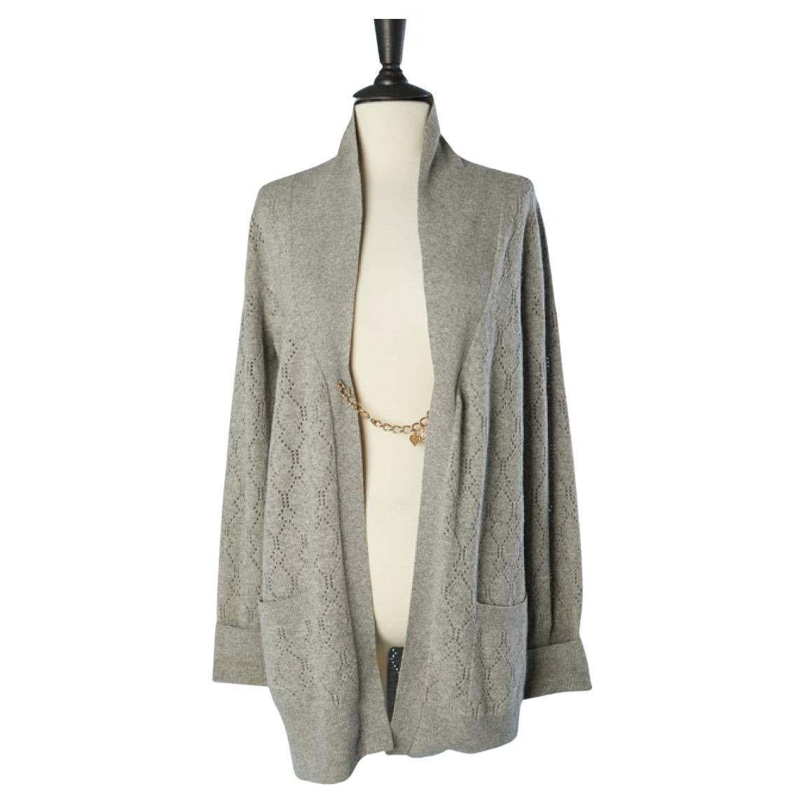 Grey see-through wool and cashmere cardigan with chain closure Louis Vuitton  For Sale