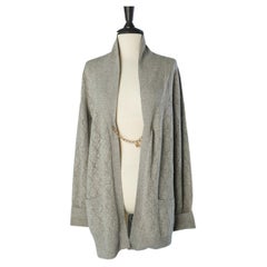 Grey see-through wool and cashmere cardigan with chain closure Louis Vuitton 