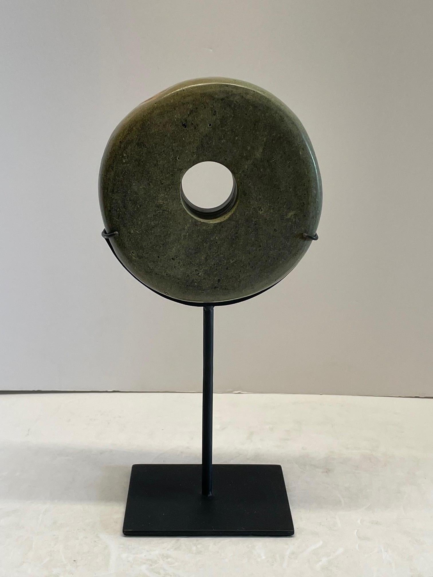 Grey Set Of Two Thick Stone Discs On Stands, China, Contemporary For Sale 1