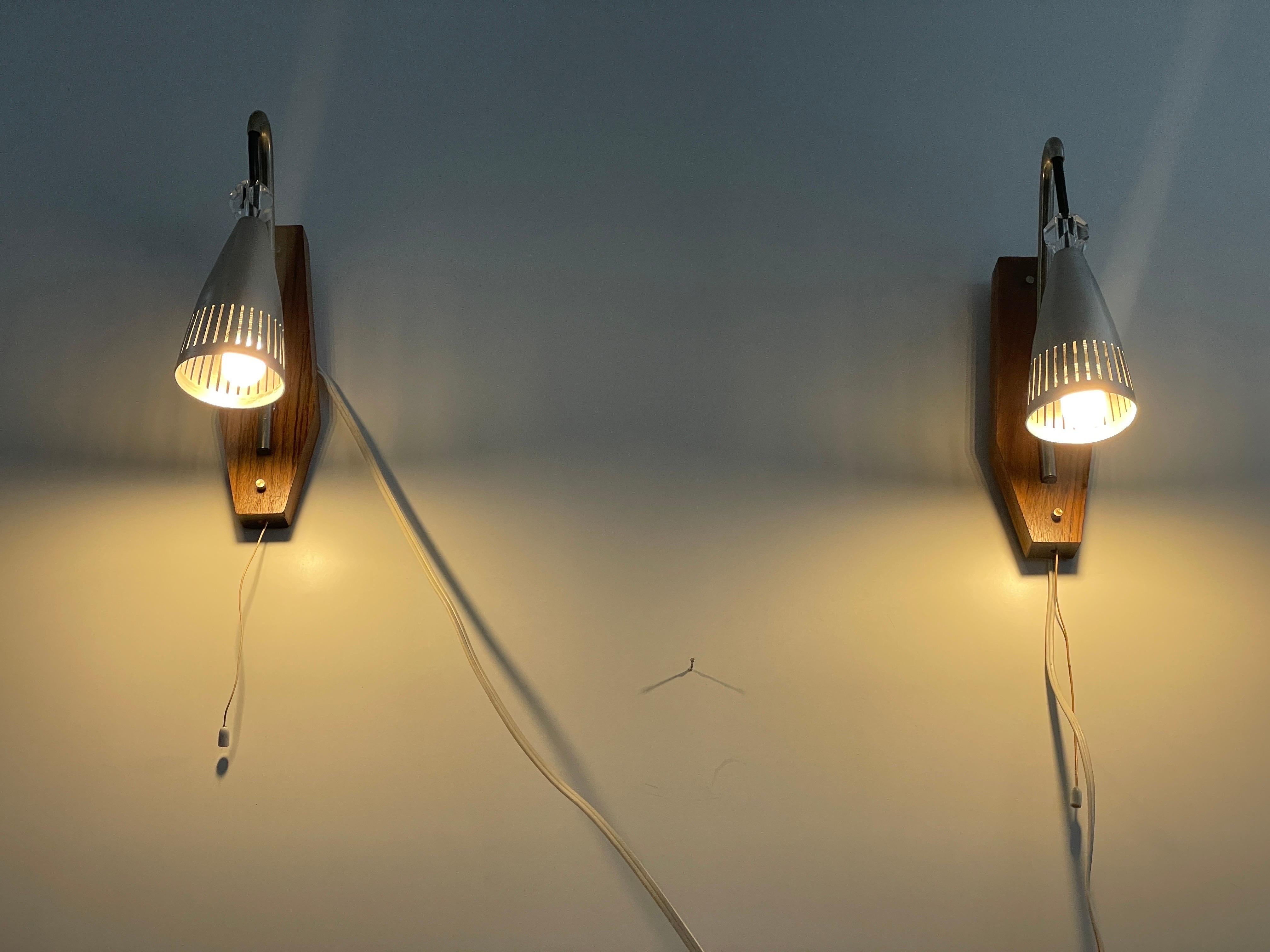 Grey Shade Danish Sconces with Wood Base, 1960s, Denmark For Sale 5