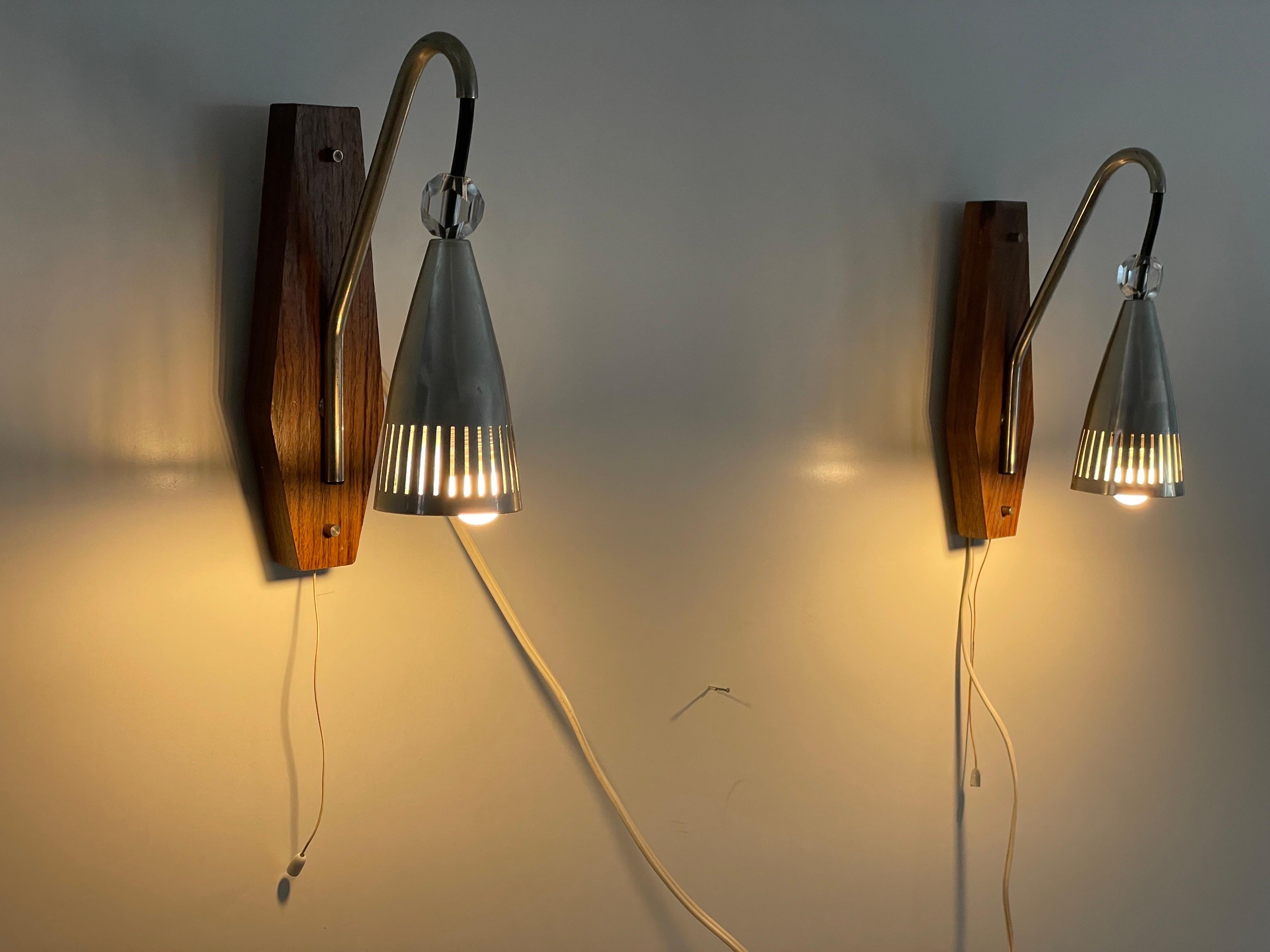 Grey Shade Danish Sconces with Wood Base, 1960s, Denmark For Sale 7