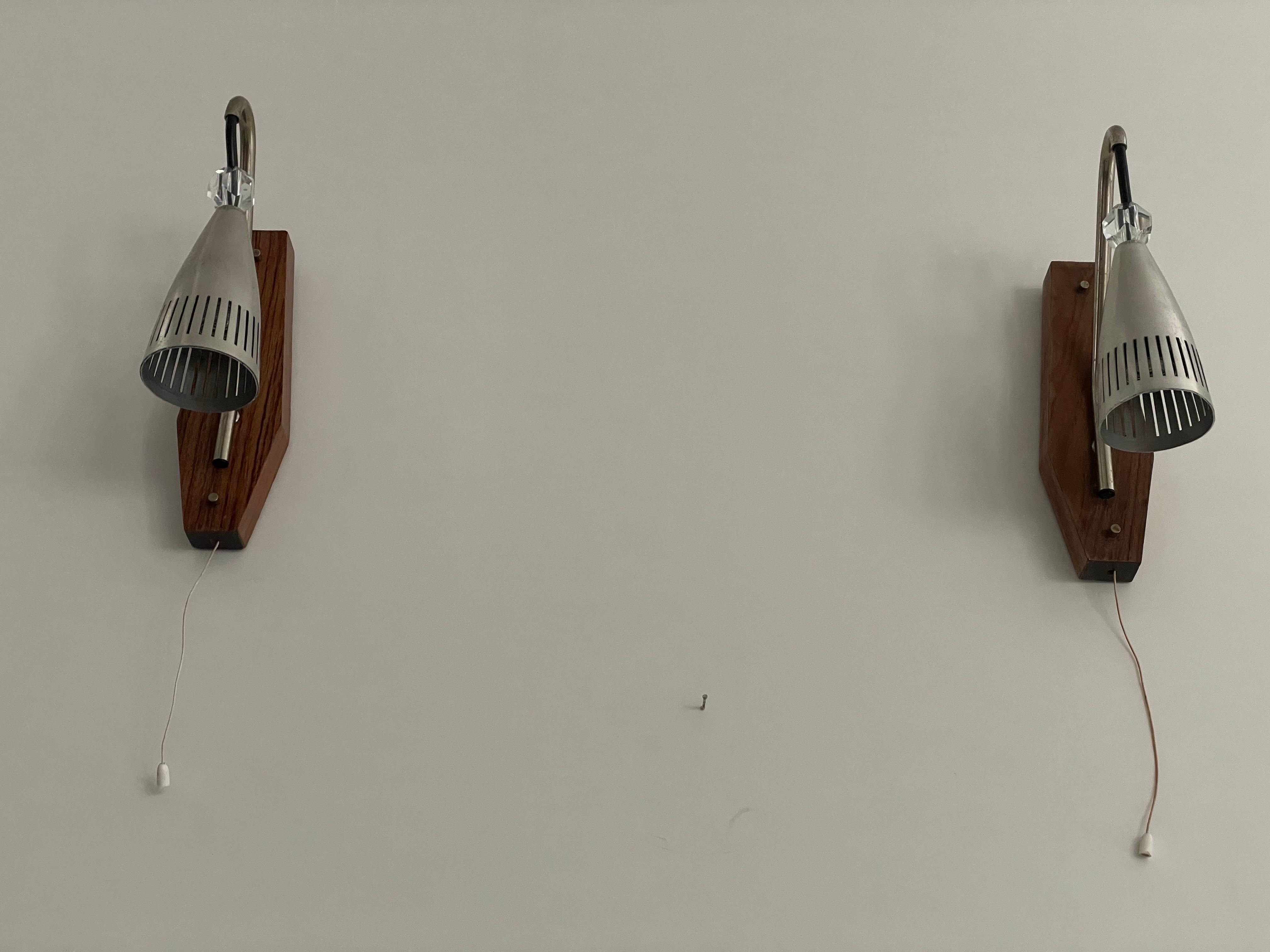 Mid-Century Modern Grey Shade Danish Sconces with Wood Base, 1960s, Denmark For Sale