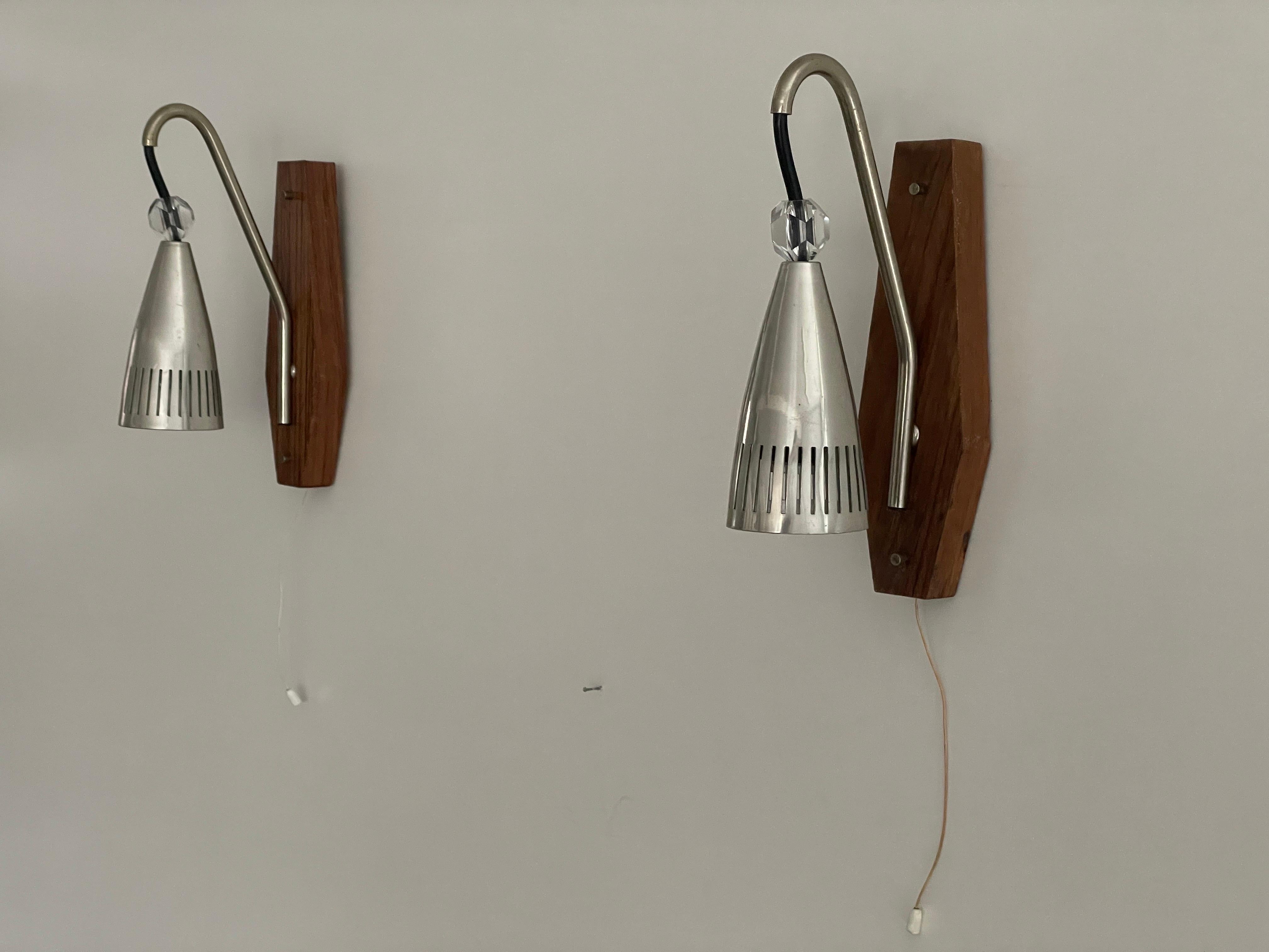 Metal Grey Shade Danish Sconces with Wood Base, 1960s, Denmark For Sale
