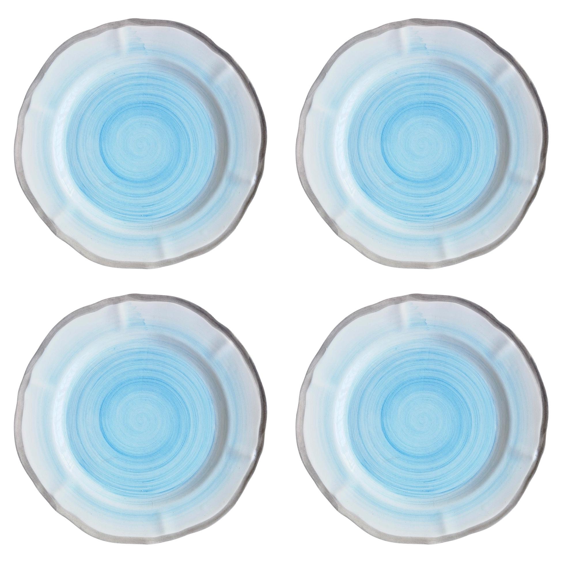 Grey Shade Hand-Painted Ceramic Dinner Plate - Set of 4 - Made in Italy