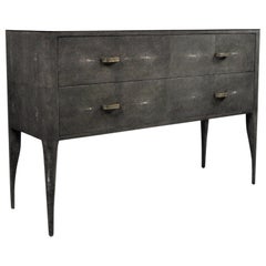 Grey Shagreen Chest of Drawers with Black Stone Marquetry by Ginger Brown
