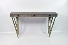 Grey Shagreen Console Table Reef with Old Silver Patina Legs by Ginger Brown