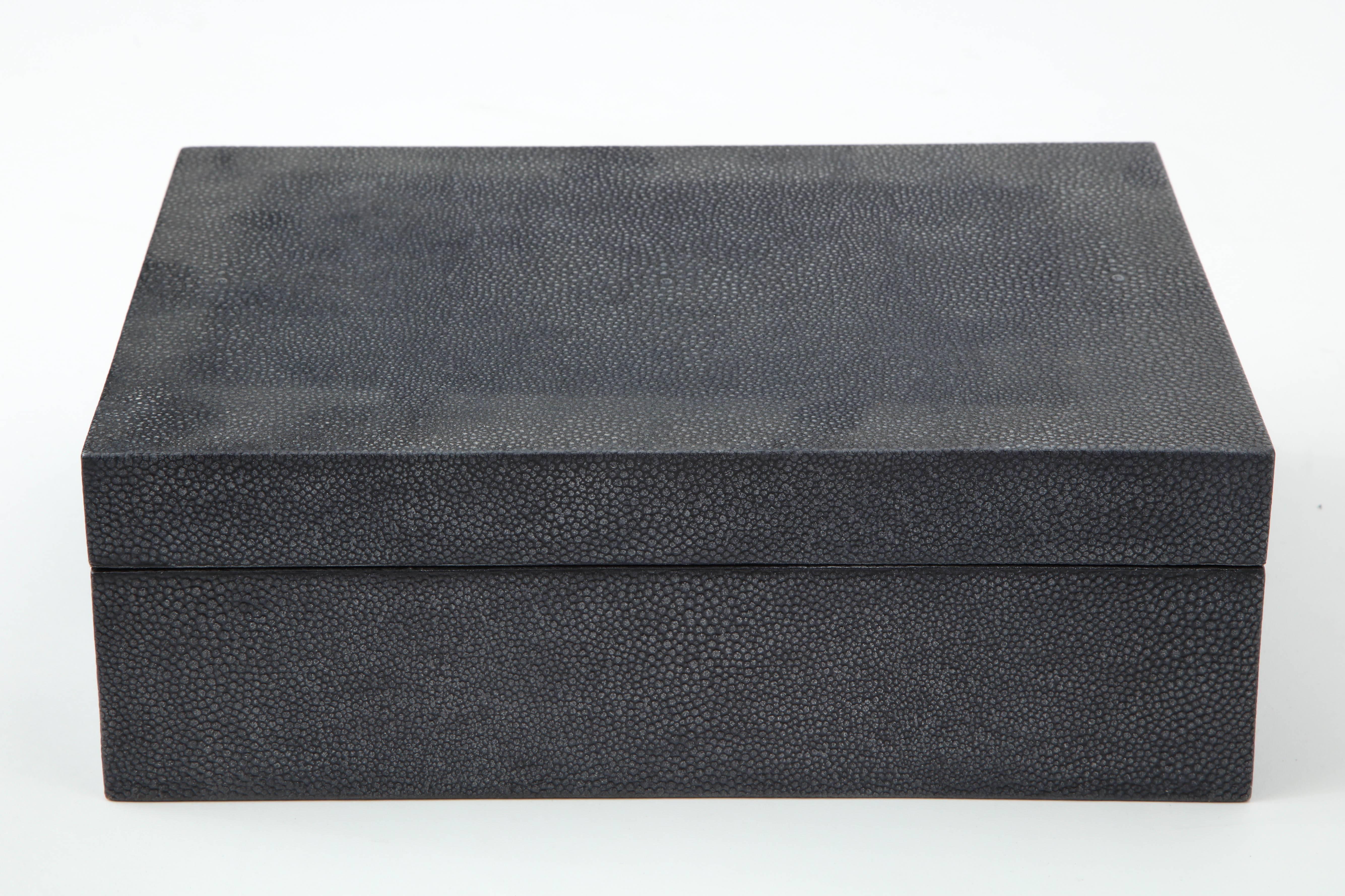 Genuine Grey Shagreen keepsake box with brass hinges perfect for treasures or on a coffee table to store remotes.