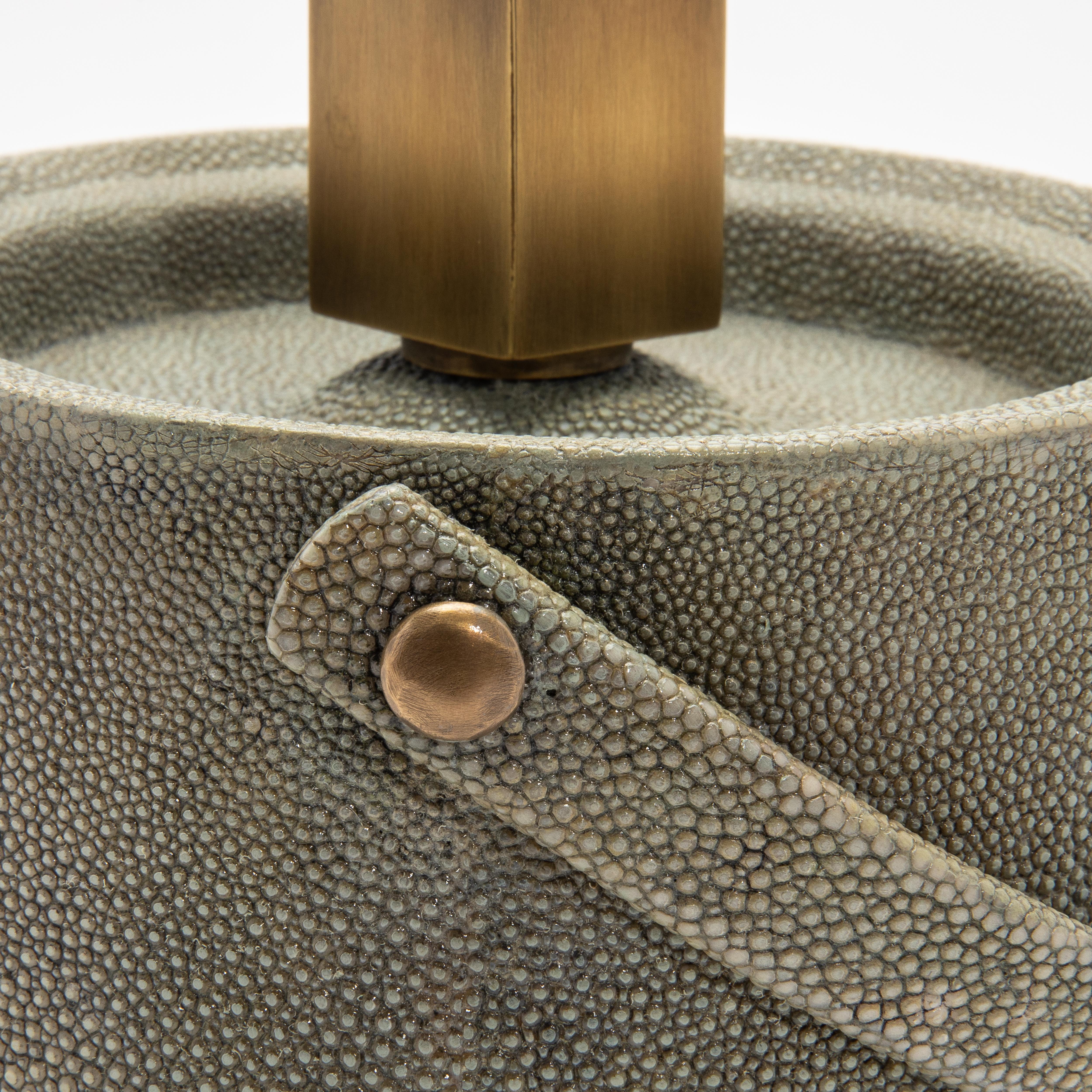Contemporary Ice Bucket in Grey Shagreen with Bronze Patina Brass Details by KIFU Paris For Sale