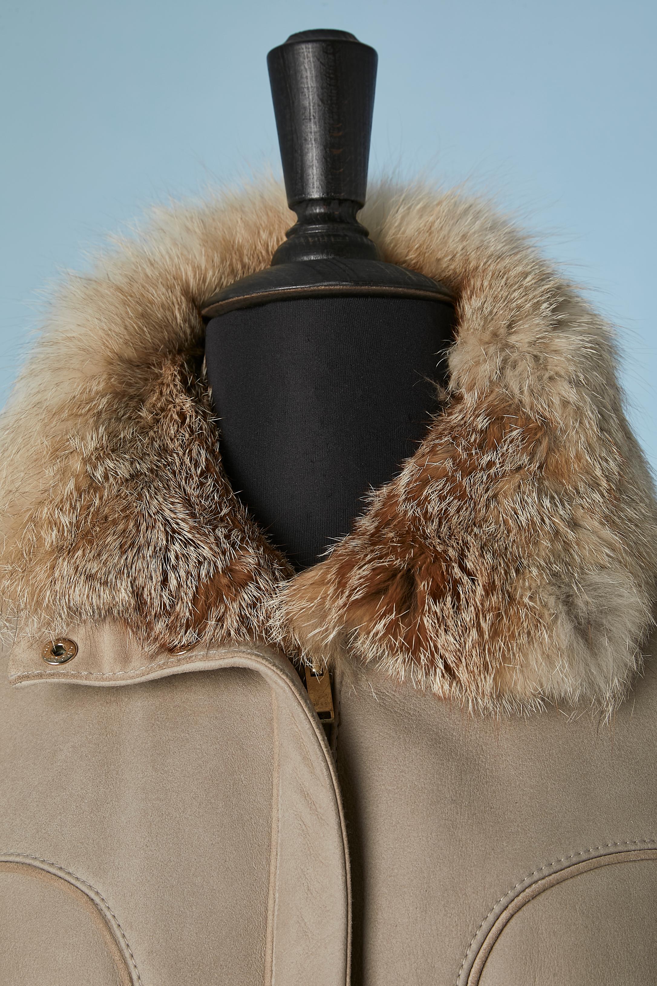 thumbnail image 2 of HIFFEY Mens Faux Suede Leather Trench Coat Notched Lapel Single Breasted Sherpa Lined Plus Size Trucker Jacket Coat 2 of 13