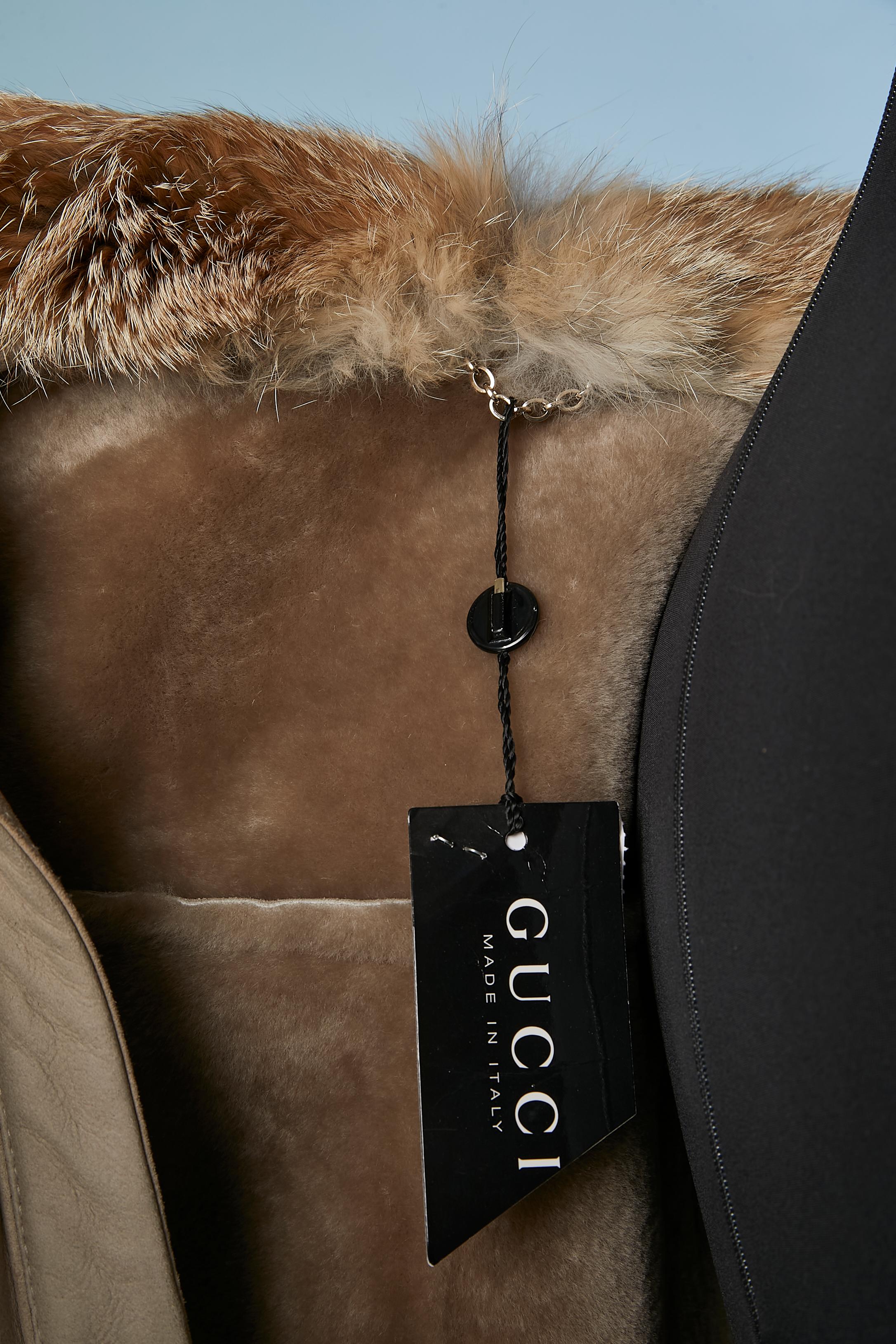 Grey shearling single breasted coat with fur collar Gucci NEW  For Sale 1