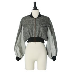 Grey short bi-material jacket Paolo Errico