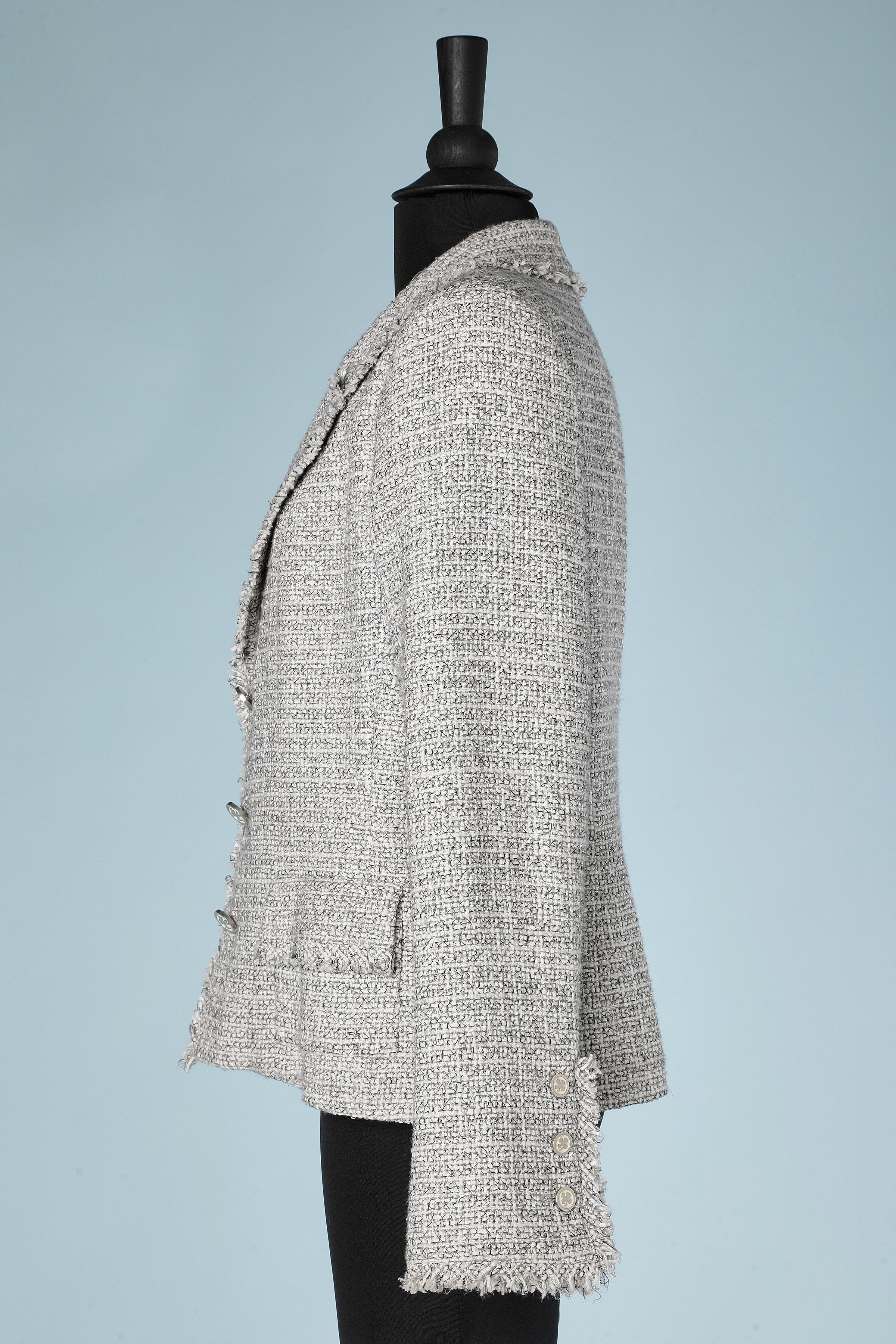 Grey silk and cotton tweed jacket with clover buttons Chanel  For Sale 1