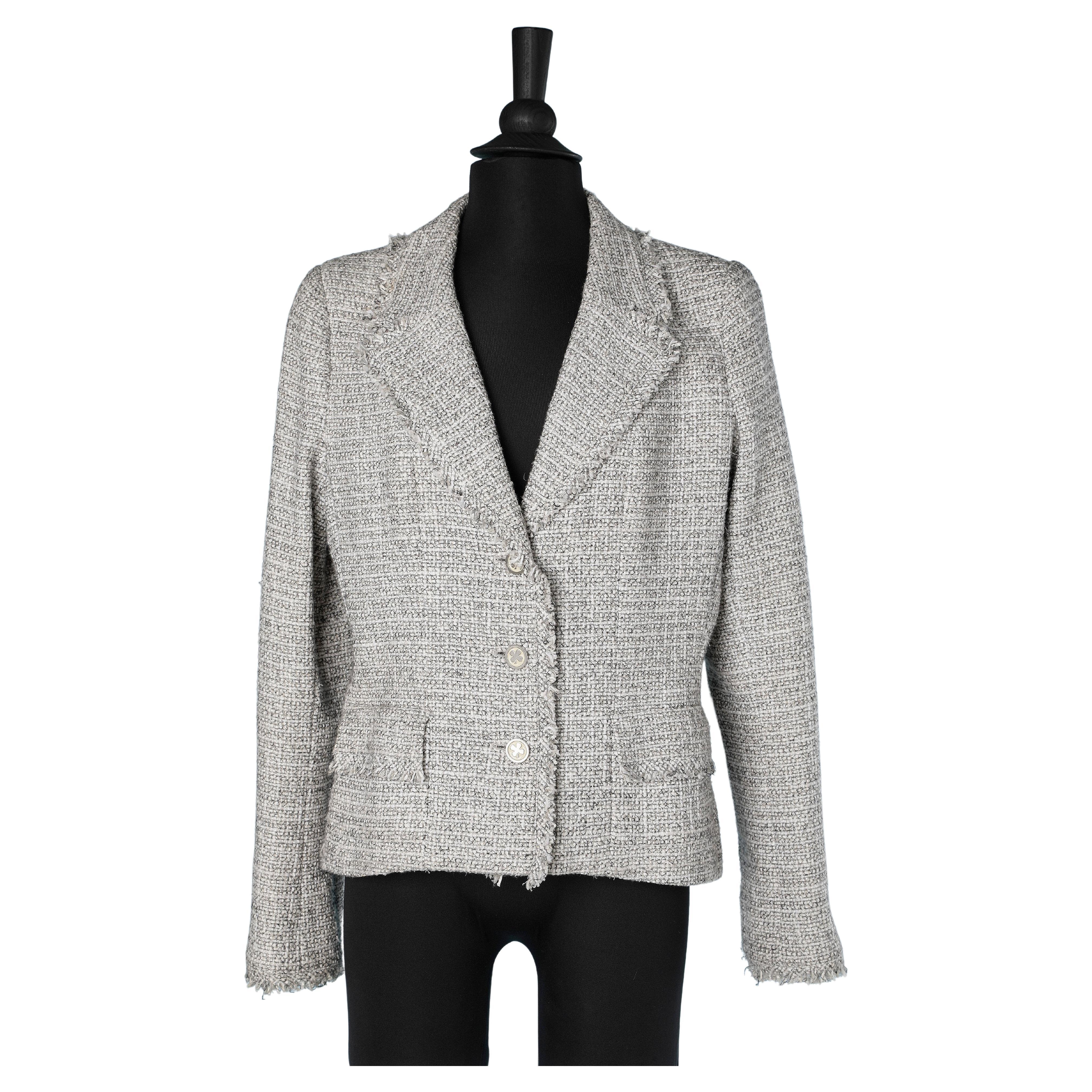 Grey silk and cotton tweed jacket with clover buttons Chanel  For Sale