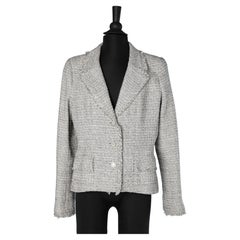 Grey silk and cotton tweed jacket with clover buttons Chanel 