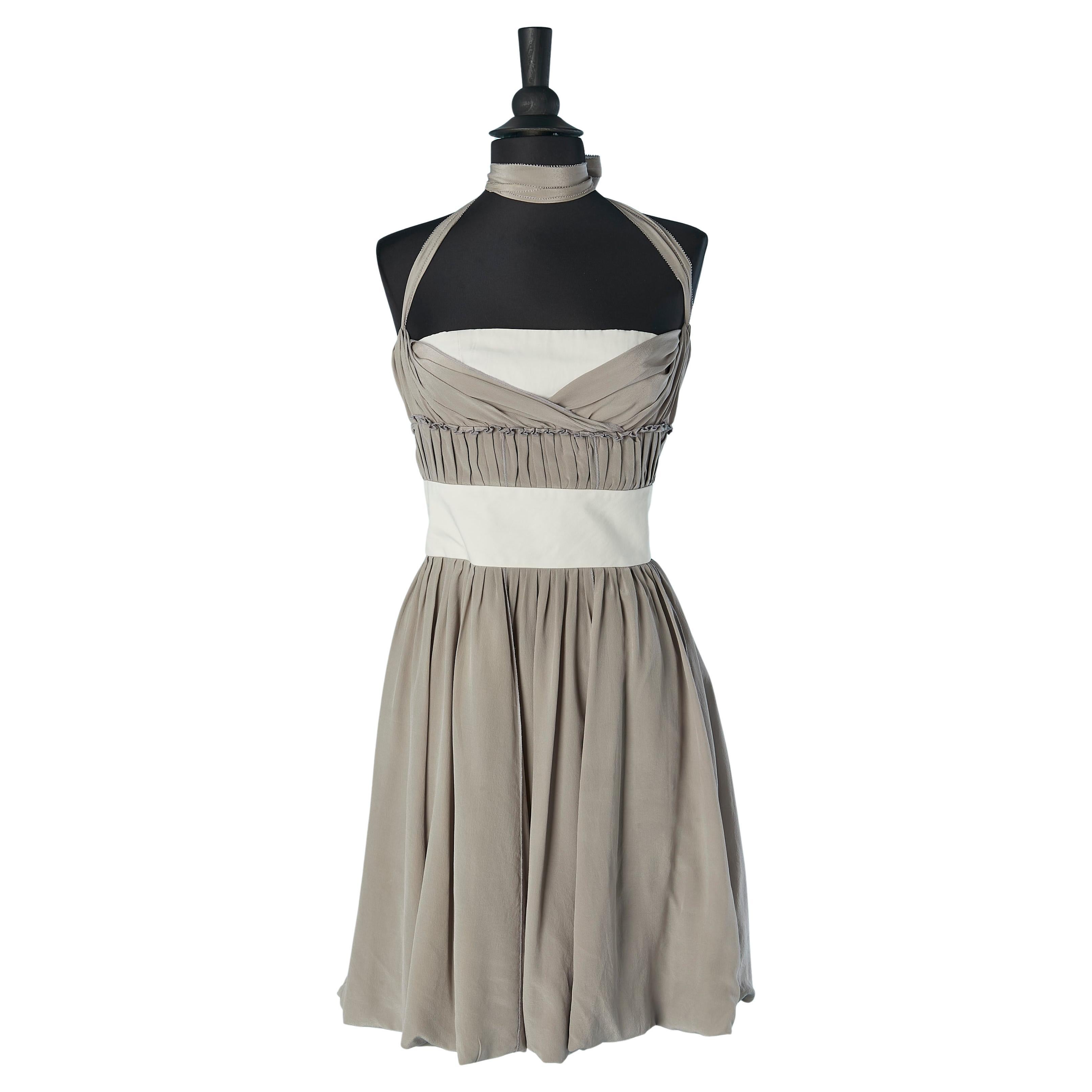 Vestido bustier de gasa de seda gris CAROLINA HERRERA en venta