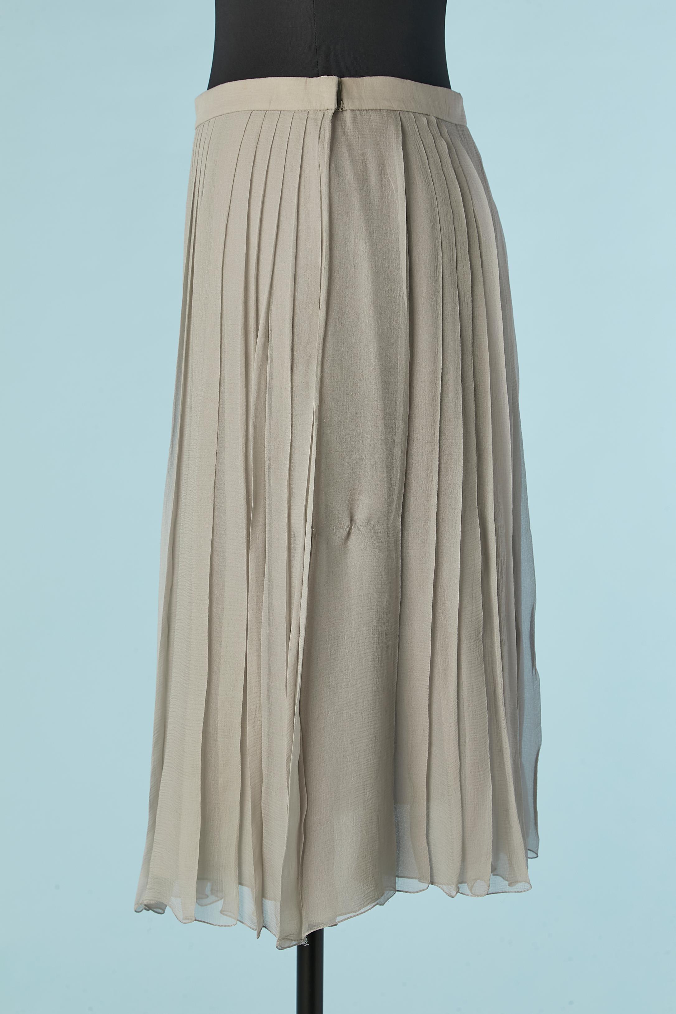 Gris Jupe plissée en mousseline de soie grise CHRISTIAN DIOR en vente