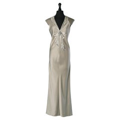 Grey silk satin evening dress with rhinestone beadwork CHANEL