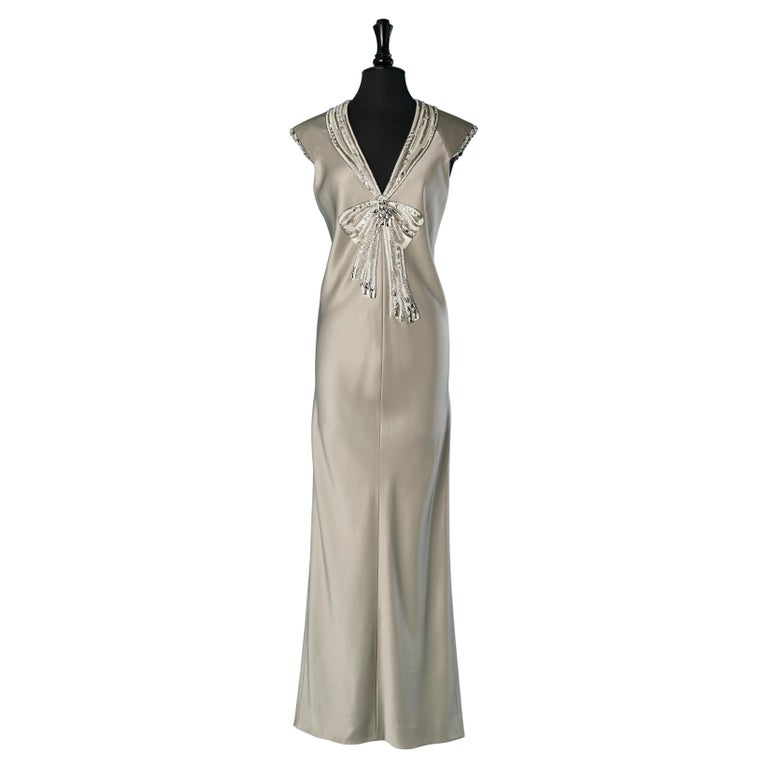 chanel satin dress Midi dress - Silk satin embroidered with imitation pearls, apricot orange   Fashion