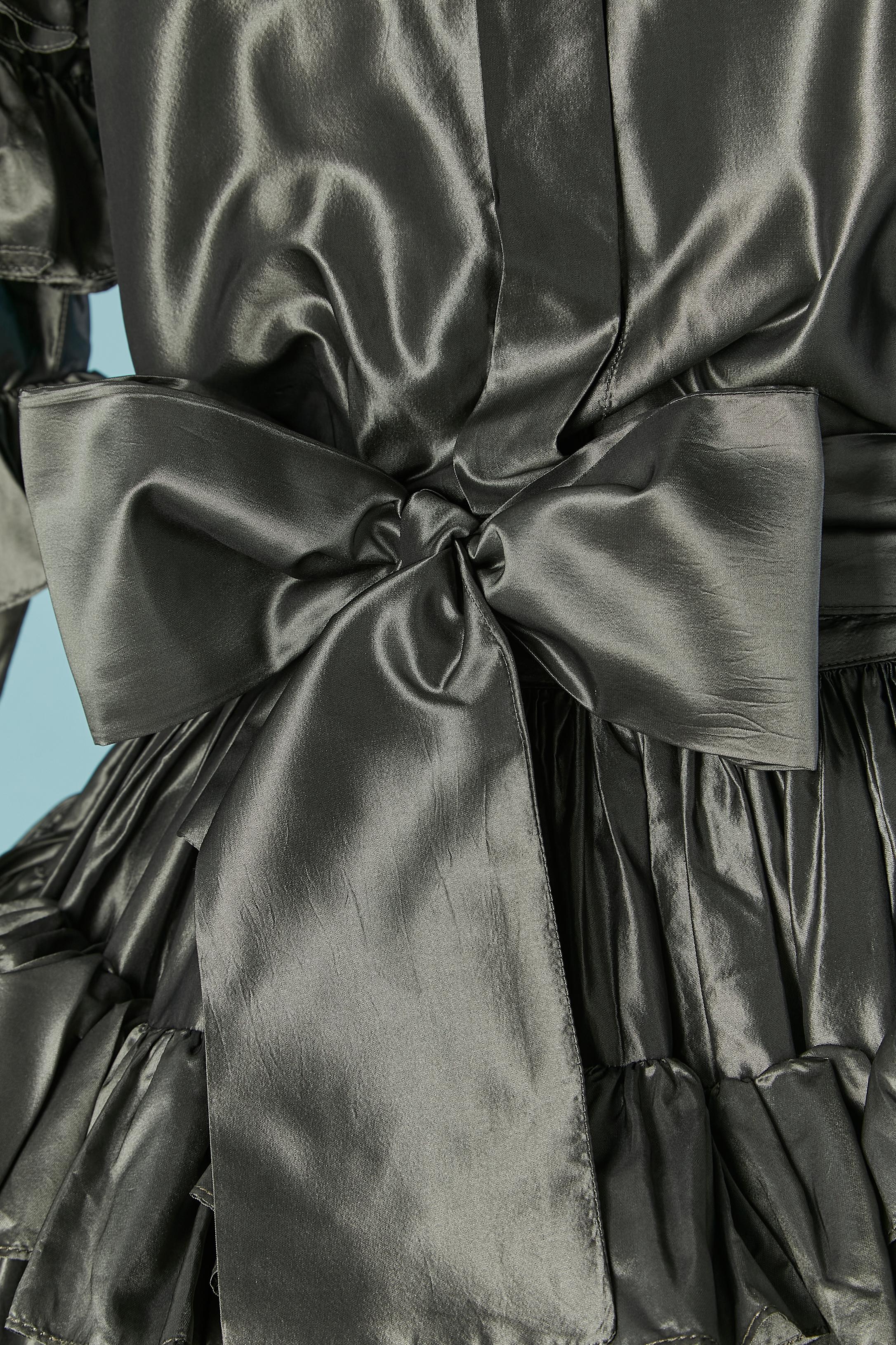 Conjunto de noche de camisa y falda de tafetán de seda gris SAINT LAURENT RIVE GAUCHE Negro en venta