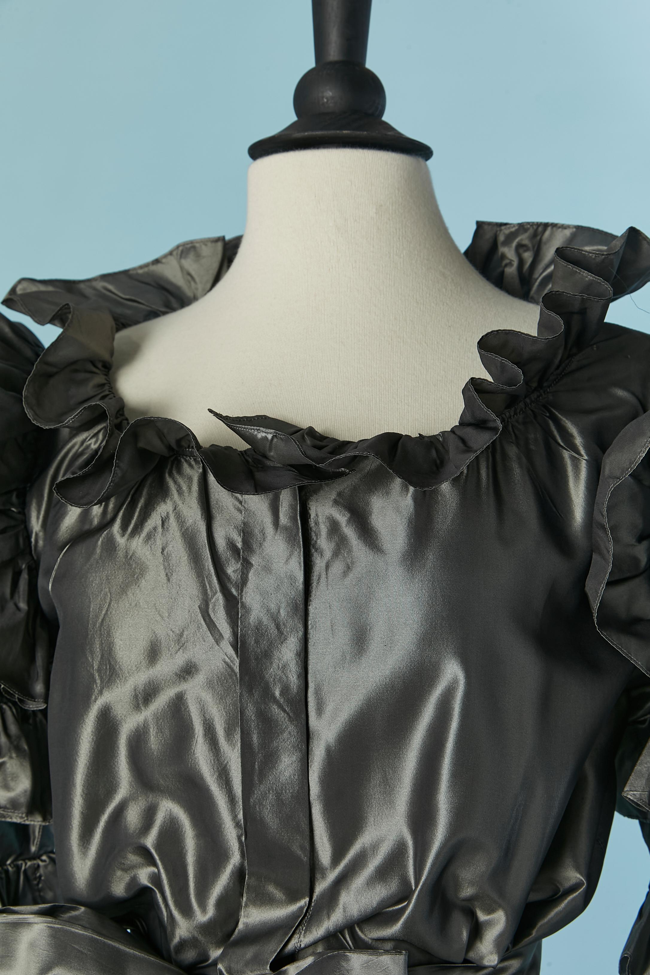 Conjunto de noche de camisa y falda de tafetán de seda gris SAINT LAURENT RIVE GAUCHE en Excelente estado para la venta en Saint-Ouen-Sur-Seine, FR