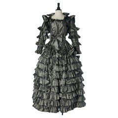 Grey silk taffeta shirt and skirt evening ensemble SAINT LAURENT RIVE GAUCHE