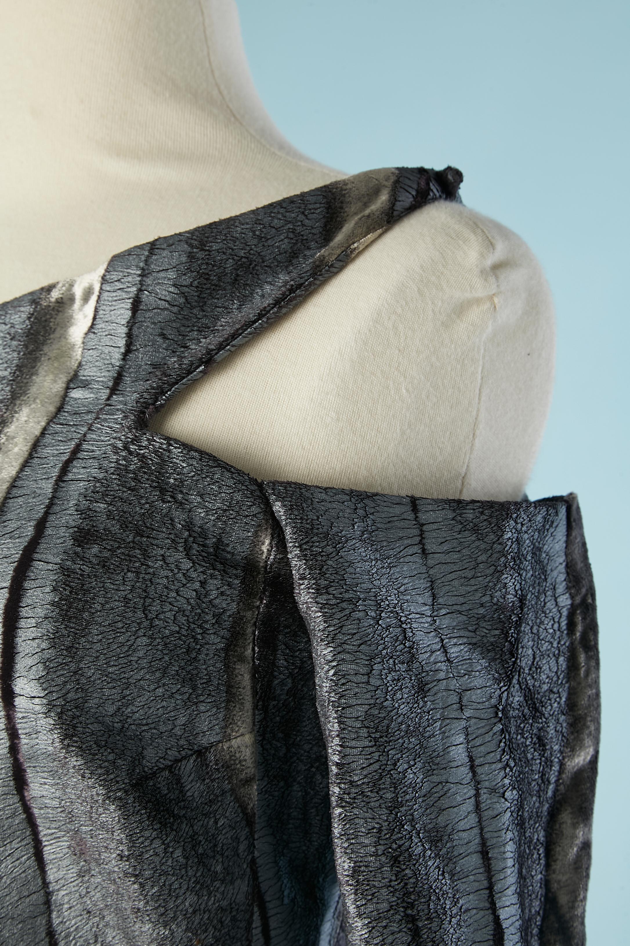 Gris Emmanuelle Khanh - Robe de soirée asymétrique en velours de soie gris et velours enduite en vente