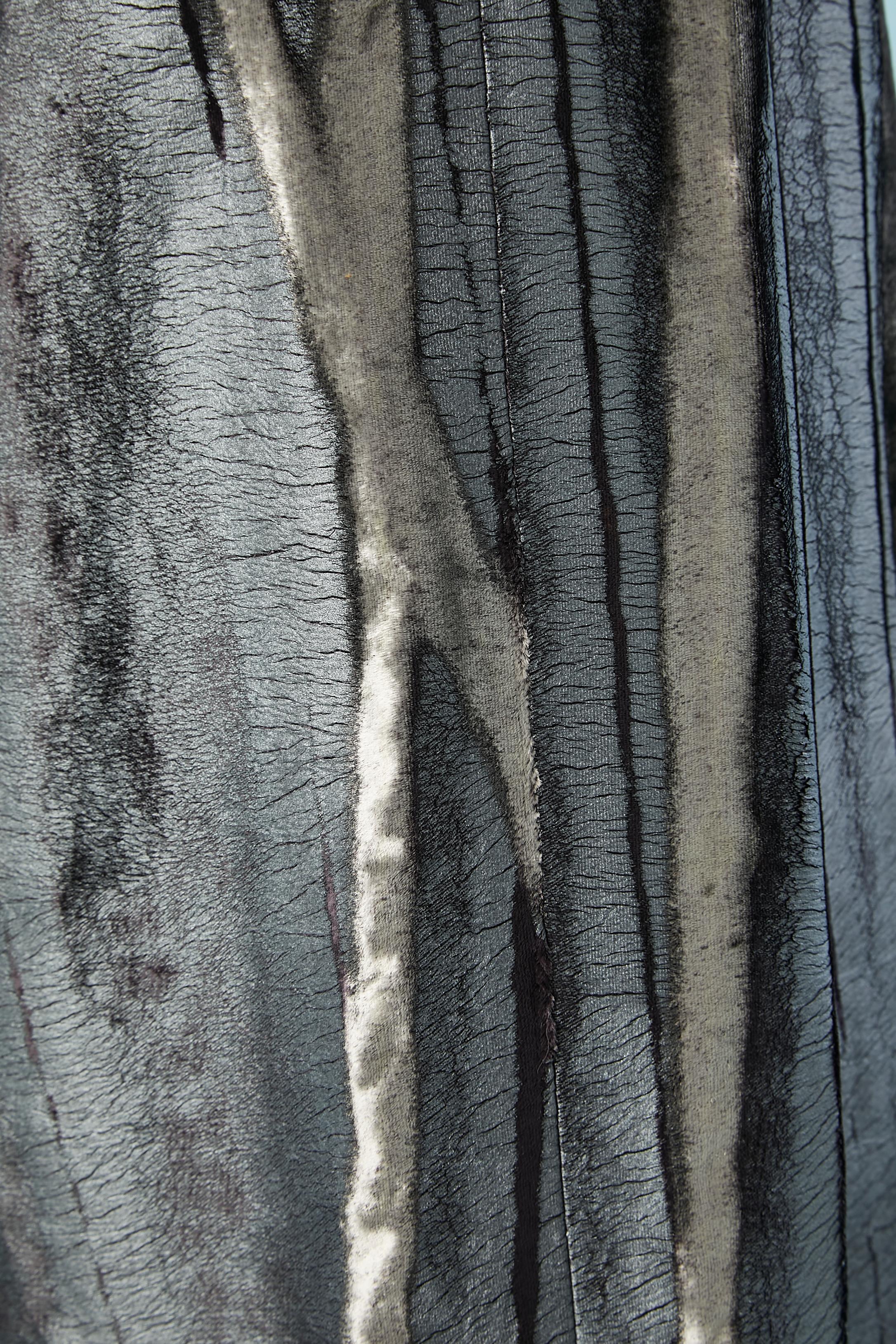 Grey silk velvet and coated velvet asymmetrical Evening dress Emmanuelle Khanh In Excellent Condition For Sale In Saint-Ouen-Sur-Seine, FR