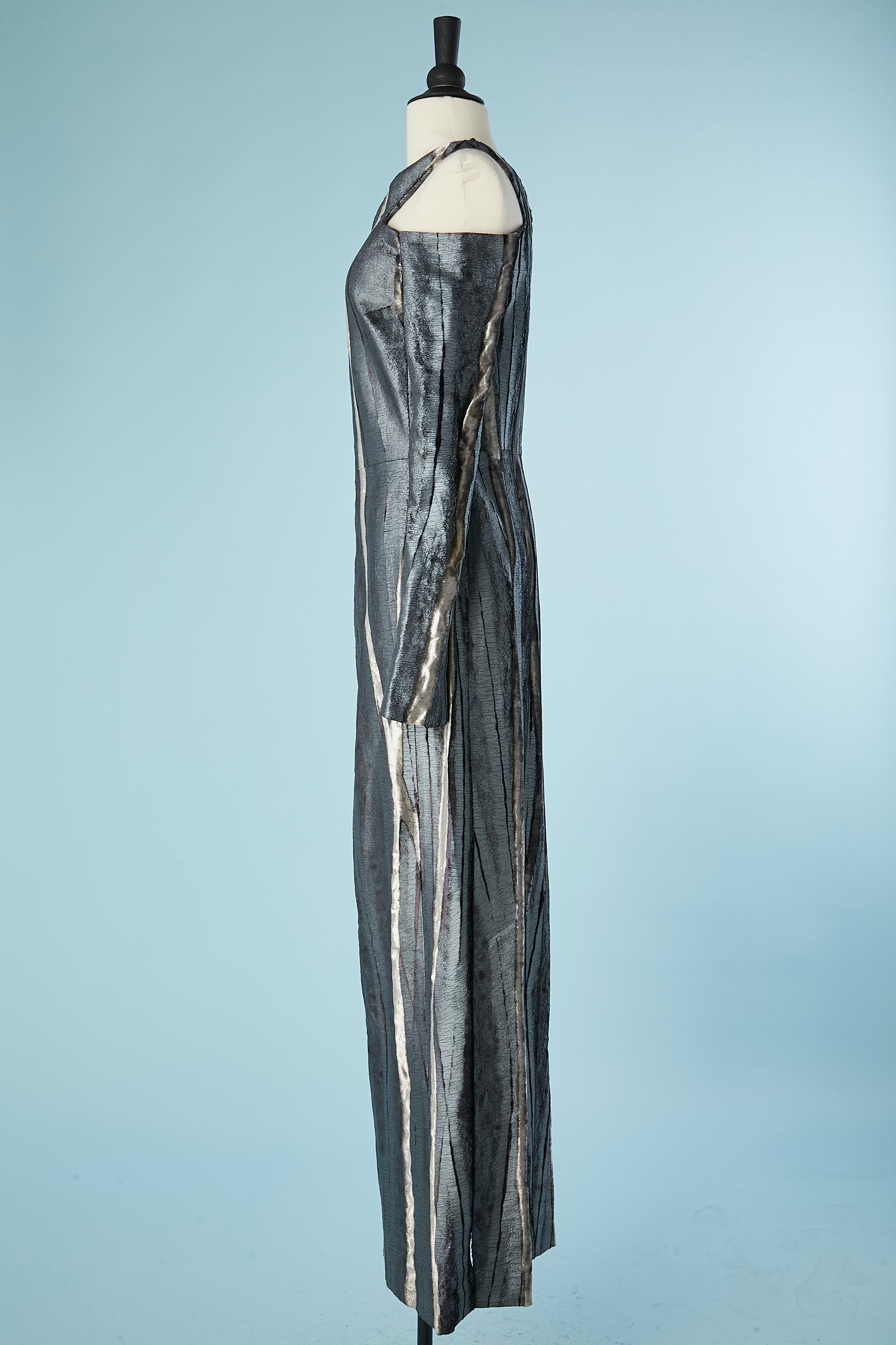 Emmanuelle Khanh - Robe de soirée asymétrique en velours de soie gris et velours enduite Pour femmes en vente
