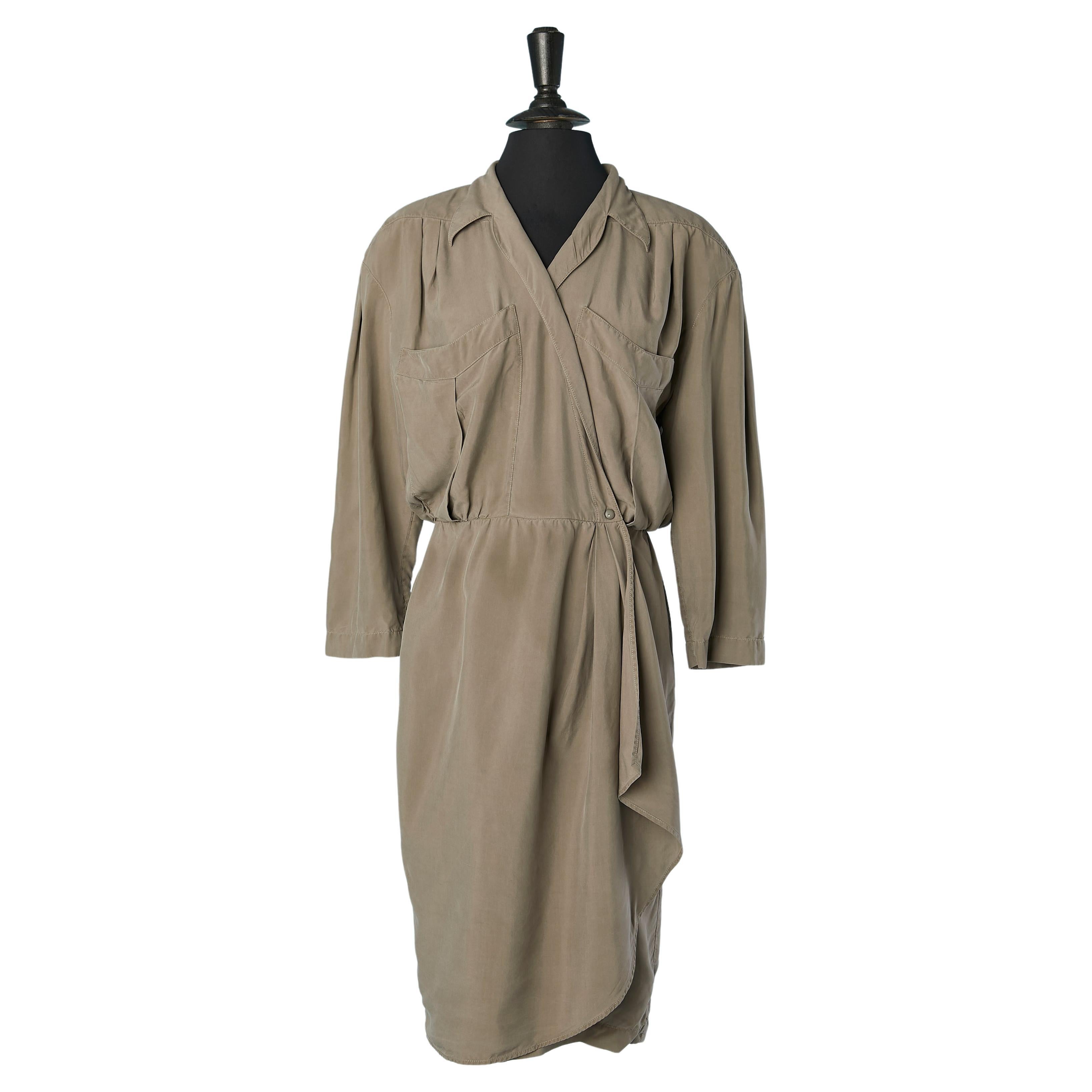 Grey silk wrapped dress Thierry Mugler For Sale